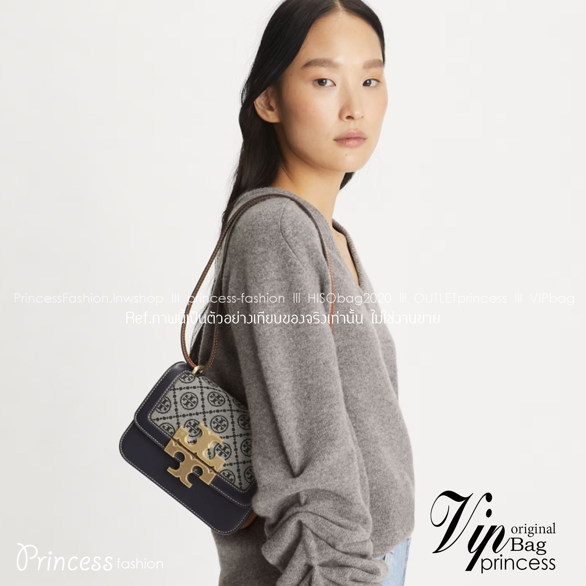 TORY BURCH Eleanor T Monogram Small Convertible Shoulder Bag / Tory Burch Eleanor Classic Jacquard Bag กระเป๋าสะพายดีเทลขอบประณีต
