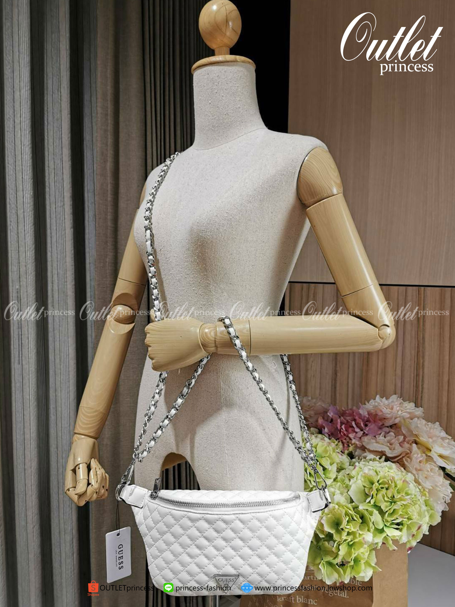 Guess Woman Factory Belt Bag กระเป๋าสะพาย/คาดเอว/คาดอก รุ่นใหม่ดีไซน์ยอดนิยม สีดำ