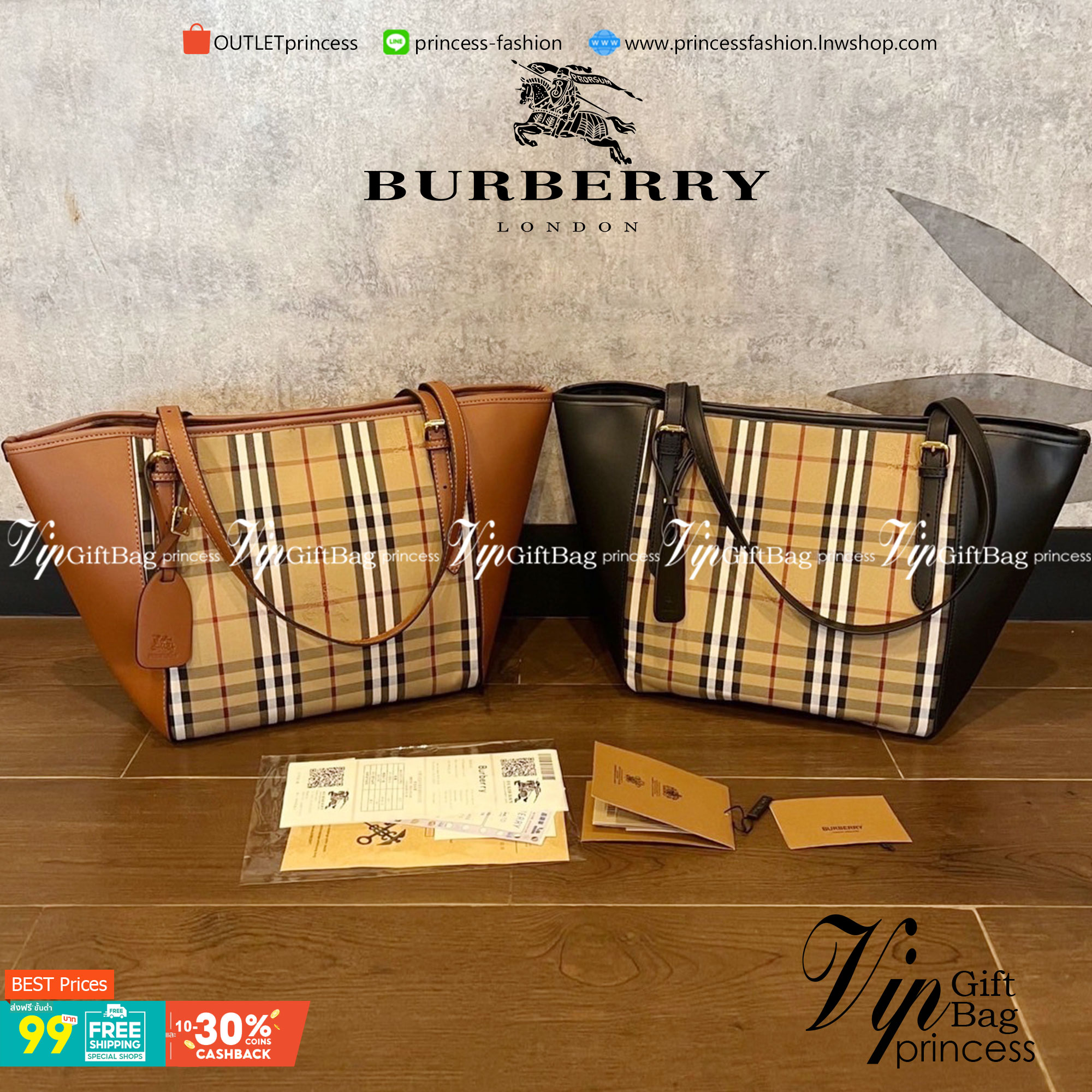 BURBERRY TOTE VINTAGE BAG วัสดุหนัง CANVAS สลับหนัง ลายออริจินอลแบรนด์ตัดขอบหนัง ภายในมีช่องใส่ของโล่งกว้าง สามารถใส่มือถือ ipad ของจุกจิกได้ อีกด้านใส่ของพร้อมหยิบใช้ อะไหล่แบรนด์สีทองวินเทจ Rare items เด็ดๆแบบนี้ห้ามพลาดน้าาา