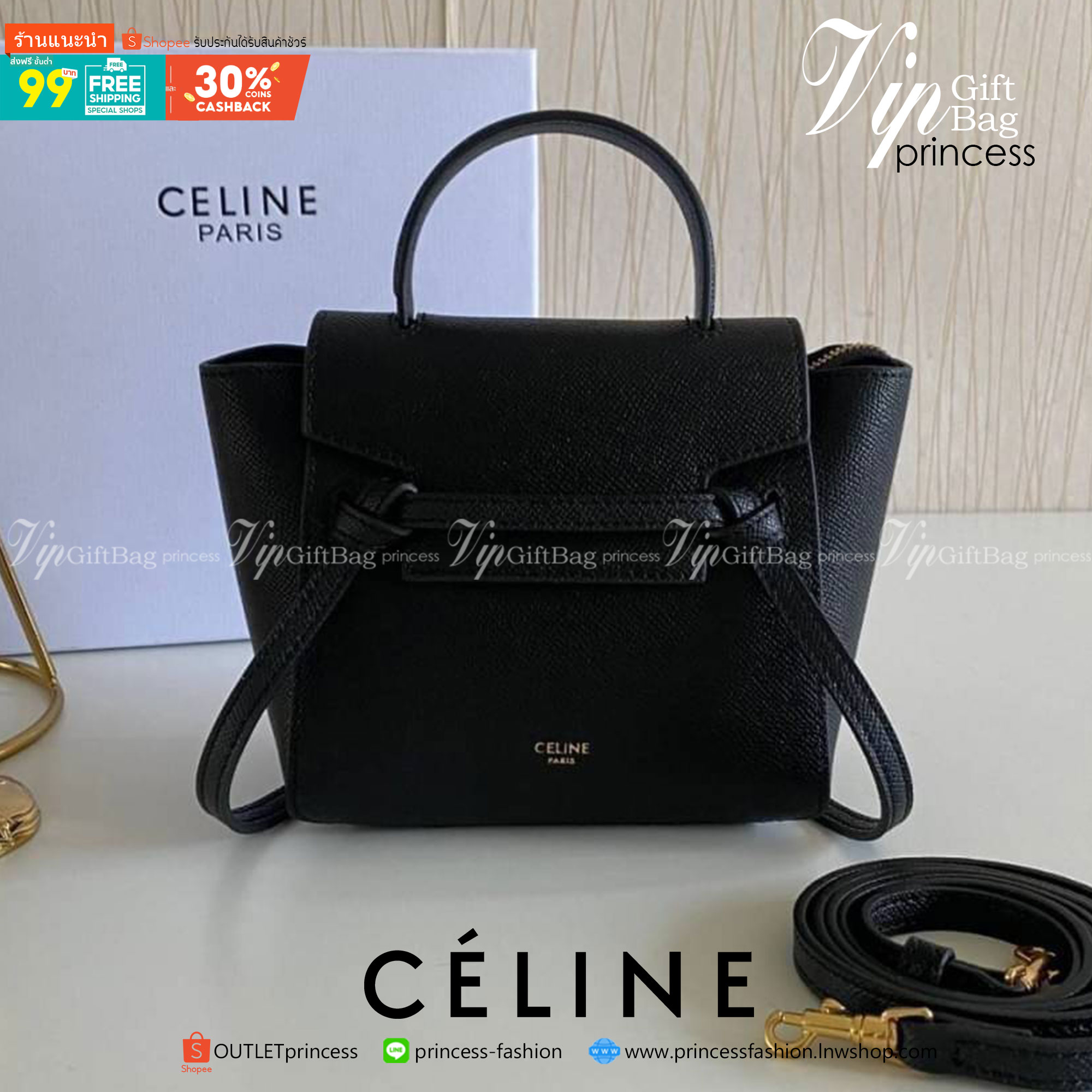 พรีเมี่ยมกิ๊ฟแท้ 100% 】รุ่นหนังแท้ CELINE PICO BELT BAG IN GRAINED CALFSKINAMAZONE ขนาดมินิ น่ารักสุดๆ ใส่ของจุกจิกได้เยอะ พกพาสะดวก