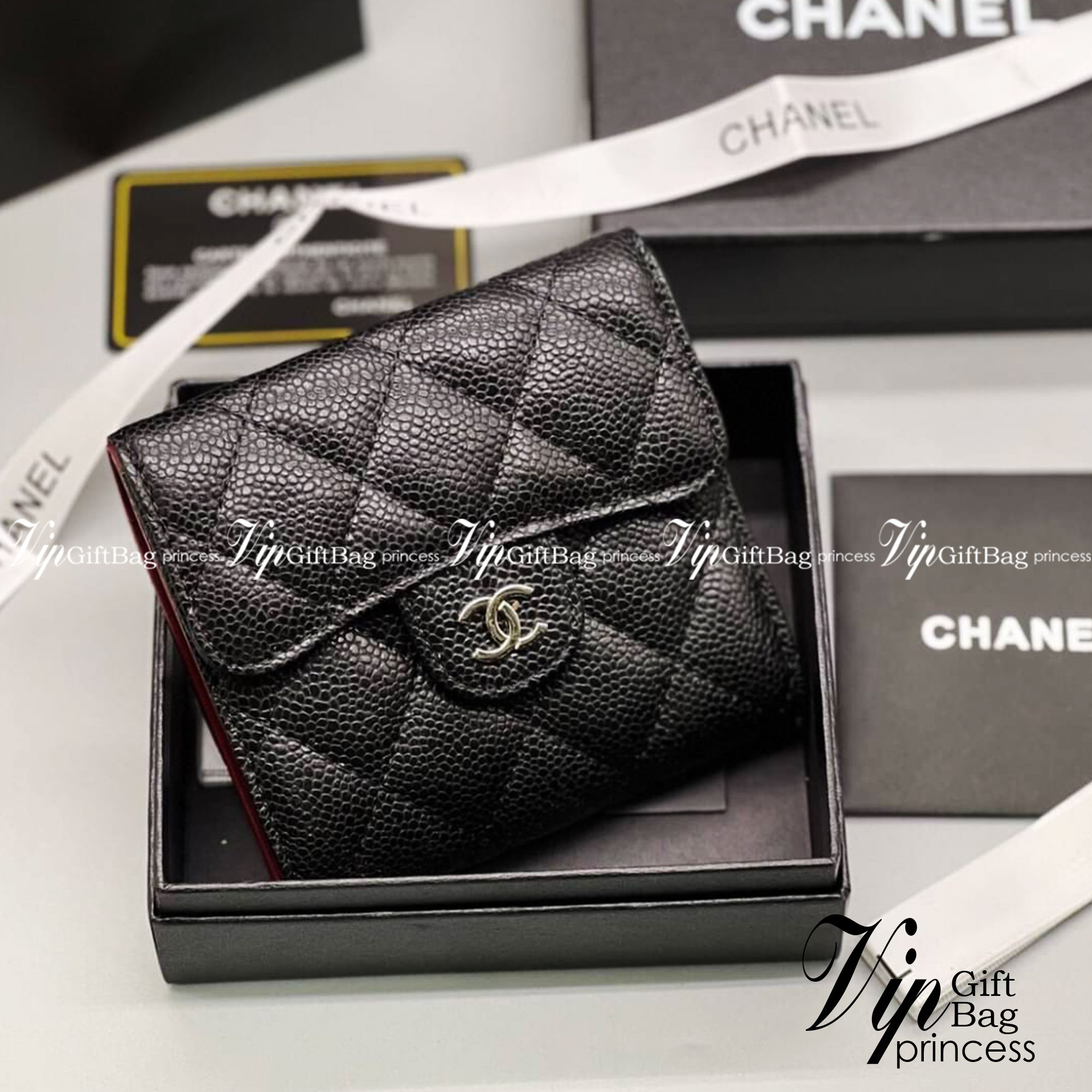 CHANEL Wallet Tri-fold Caviar / Chanel Short Wallet หนังคาเวียร์ กระเป๋าสตางค์ชาแนลใบสั้น เกรดออริจินอล ภาพถ่ายจากงานขายจริง ใช้งานต่างประเทศได้