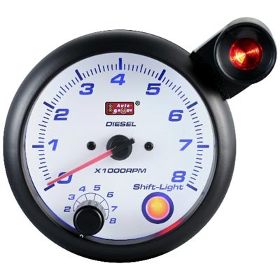 เกจ์วัดรอบ 3 นิ้วครึ่ง ดีเซลเก่า บอดี้ดำ จอขาว ตัวใหญ่