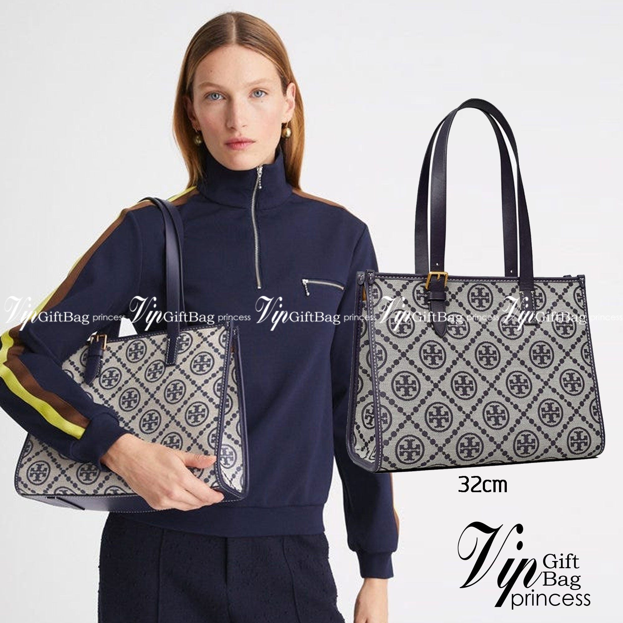 Tory Burch Small T Monogram Tote / TORY BURCH Shopper Tote Bag 32cm ใบใหญ่ กระเป๋าทรงโท้ท รุ่นใหม่ Square Tote ตกแต่งขอบด้วยหนังหรู มาพร้อมช่องเก็บของที่จุของได้มากมาย และสายจับกระเป๋าที่สามารถสะพายขึ้นไหล่ เหมาะสำหรับการใช้งานหลากหลายรูปแบบ รังสรรค์ลงบนก
