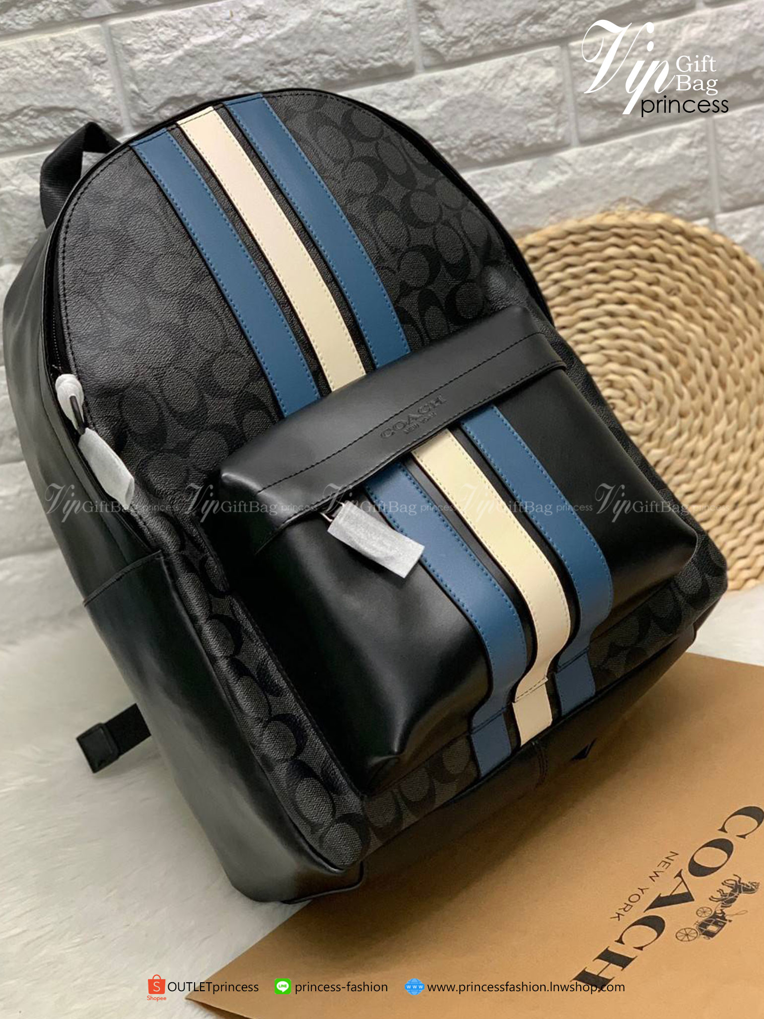 ของแท้ 100% COACH CHARLES BACKPACK IN SIGNATURE WITH VARSITY STRIP ((26066))