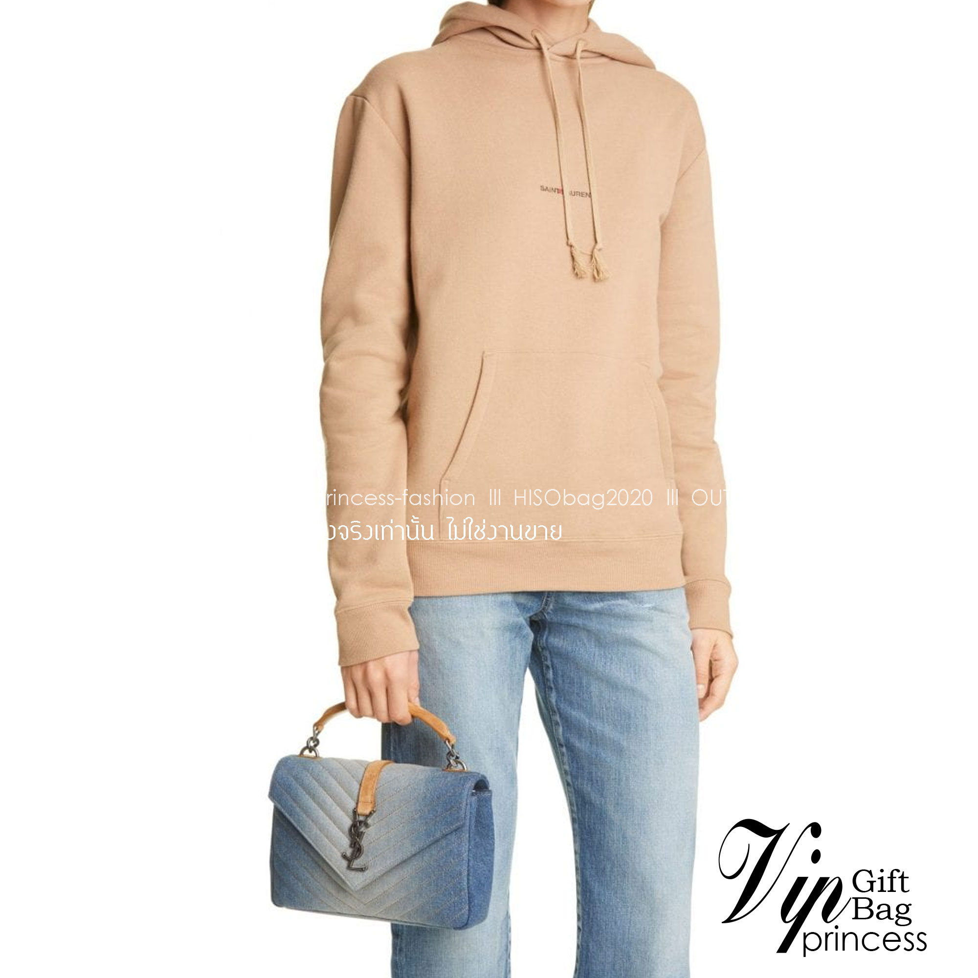 YSL Medium College Denim Shoulder Bag เกรดเทพออริจินอล 1:1 ใช้งานต่างประเทศได้ กระเป๋าสะพายทรงสุดฮอต ดีไซน์เรียบหรู โดดเด่นด้วยผ้าเดนิมสีเบจอย่างดีเต็มใบ