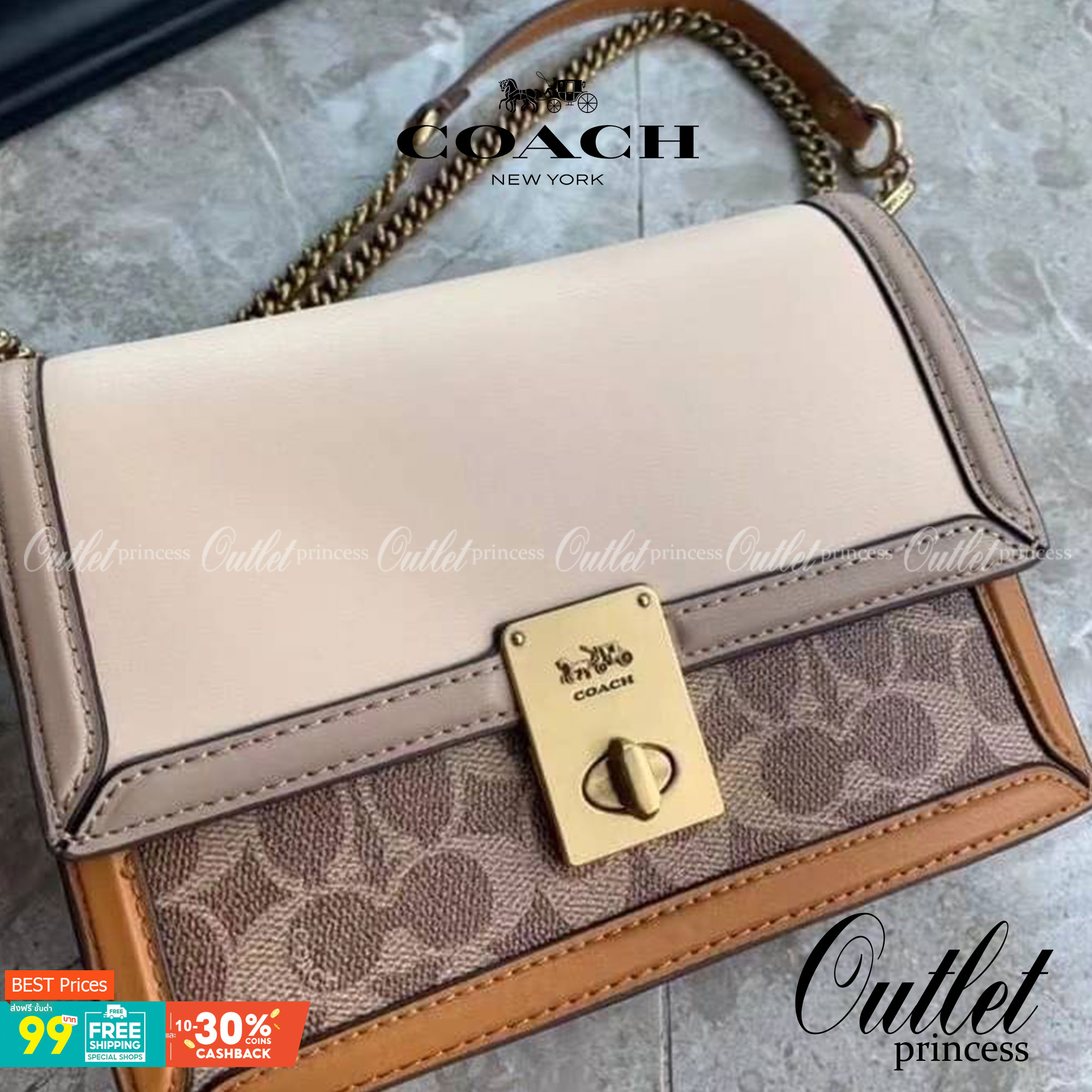 COACH HUTTON SHOULDER BAG IN SIGNATURE CANVAS sold out ไปกันทั่วหน้าในหลายประเทศ กับกระเป๋าสะพายที่สุดของความหรู ดีไซน์คลาสสิควินเทจ ลูกเล่นสีแทนสนิมตัดกับอะไหล่สีทองเหลืองดูย้อนยุคและหรูหรา วัสดุหนังแคนวาสสลับหนังแท้ สายสะพายโซ่สลับหนัง ปรับสะพายได้ 2 แบ