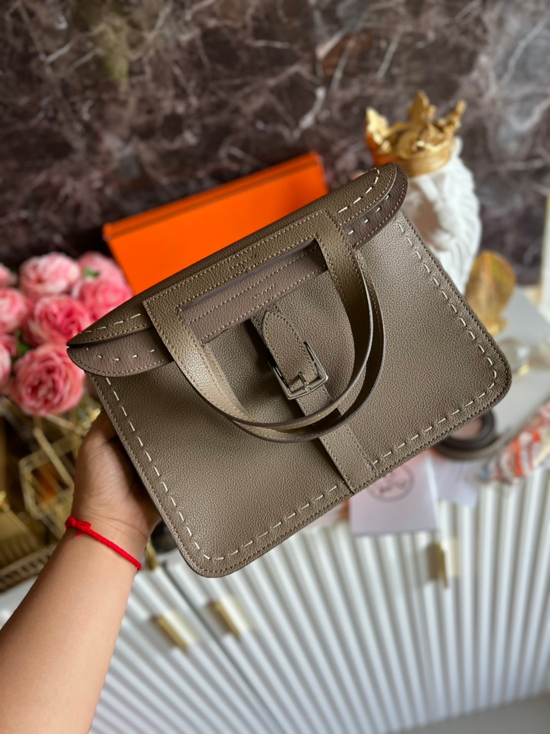 HERMES Halzan Bag Luxury Bag แบรนด์ดังงานหนังแท้สวย เกรดท็อปออริจินอล ภาพสินค้าถ่ายจากงานขายจริง