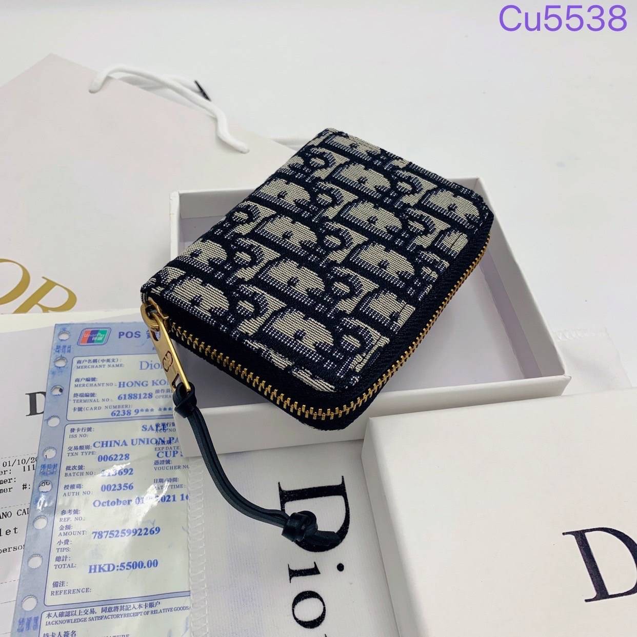 DIOR Compact Zipped Wallet jacquard leather / DIOR Card Holder กระเป๋าสตางค์แบรนด์หรู ซิปรอบ พร้อมส่งที่ไทย ภาพสินค้าถ่ายจากงานขายจริง ใช้งานต่างประเทศได้