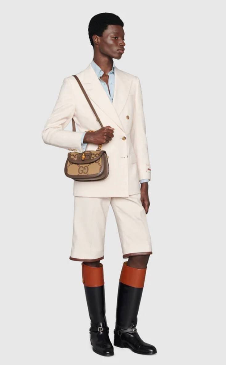 Gucci Bamboo 1947 jumbo GG mini bag พร้อมส่งที่ไทย Camel and ebony jumbo GG canvas