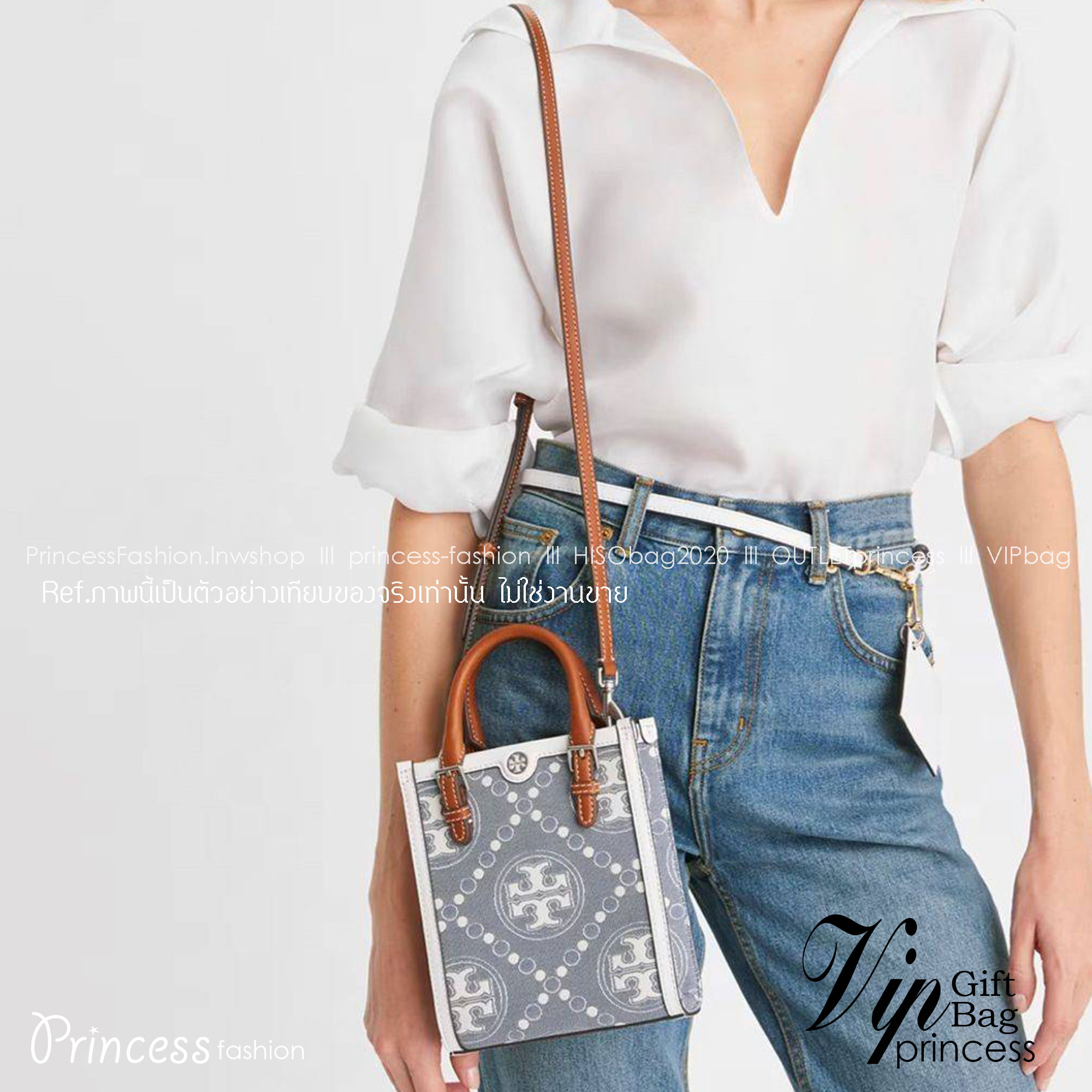 Tory Burch Mini T Monogram Denim Tote / Tory Burch T Monogram Jacquard Denim Mini Tote กระเป๋าทรงโท้ทไซส์มินิ T Monogram รูปแบบคลาสสิค ตัดเย็บอย่างดี คอลใหม่ห้ามพลาดคะ