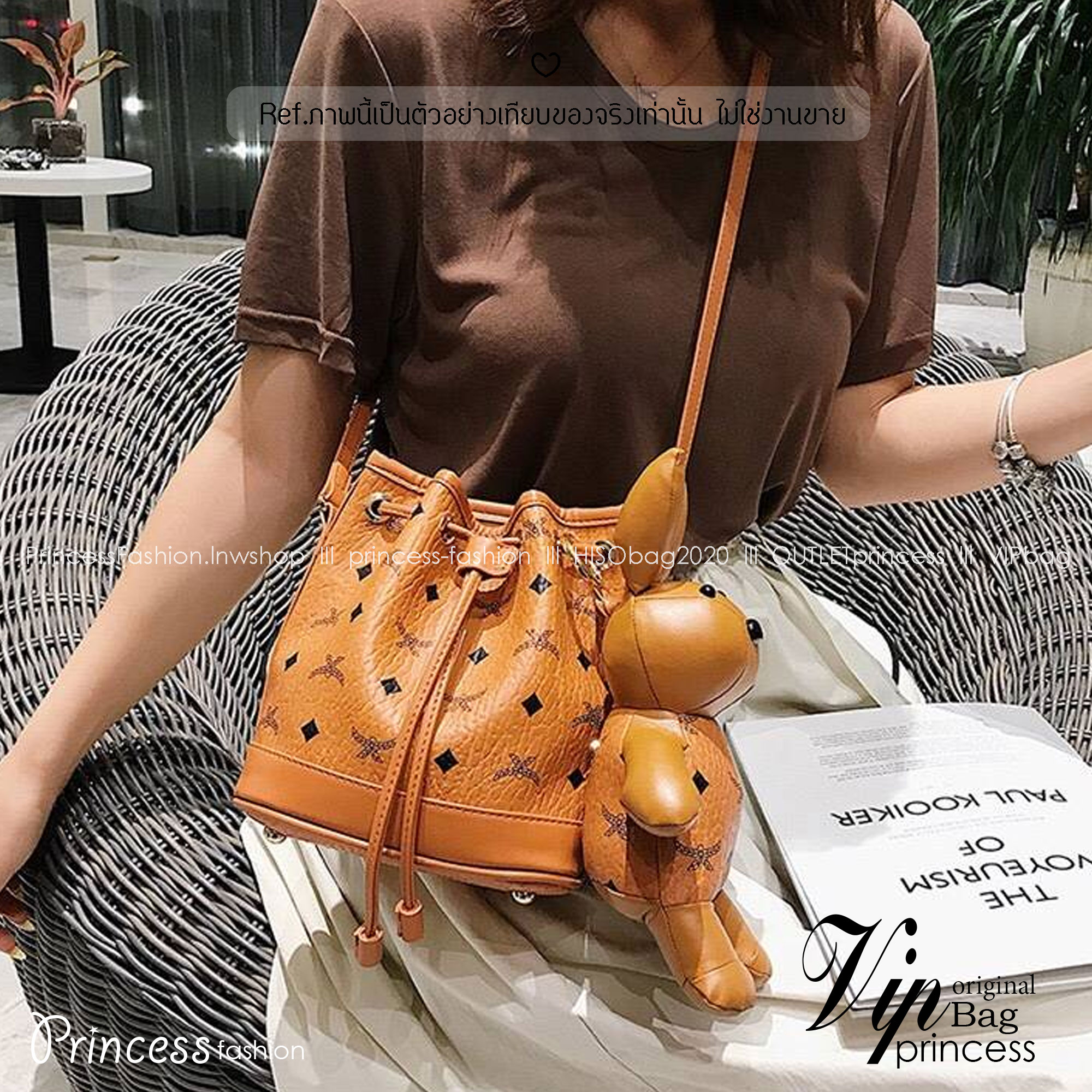 ORI | M.C.M Zoo Rabbit Visetos Cognac Brown กระเป๋ารูดทรงขนมจีบพร้อมตุ๊กตากระต่าย คอลเลคชั่นซูมาใหม่