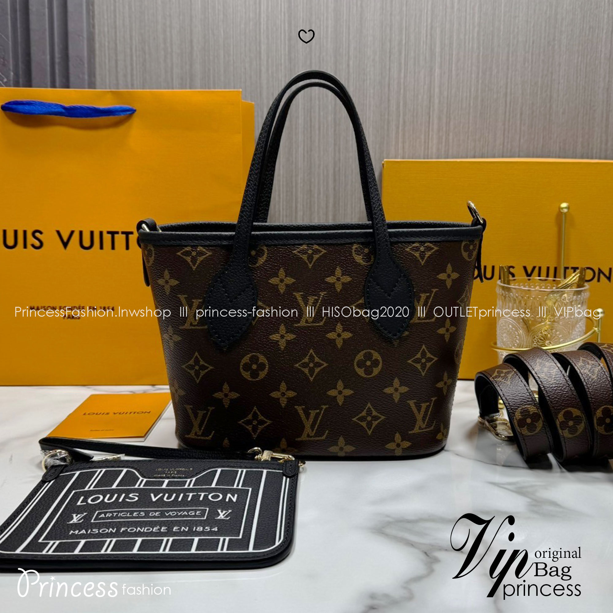 เกรดเทพ Top ORI | LV Neverfull Bandoulière Inside Out BB Bag กระเป๋าทรงโท้ทไซส์เล็ก พร้อมใบลูก กลับใช้งานได้ 2 ด้าน เกรดดีสุด หนังแท้ แคนวาสแท้