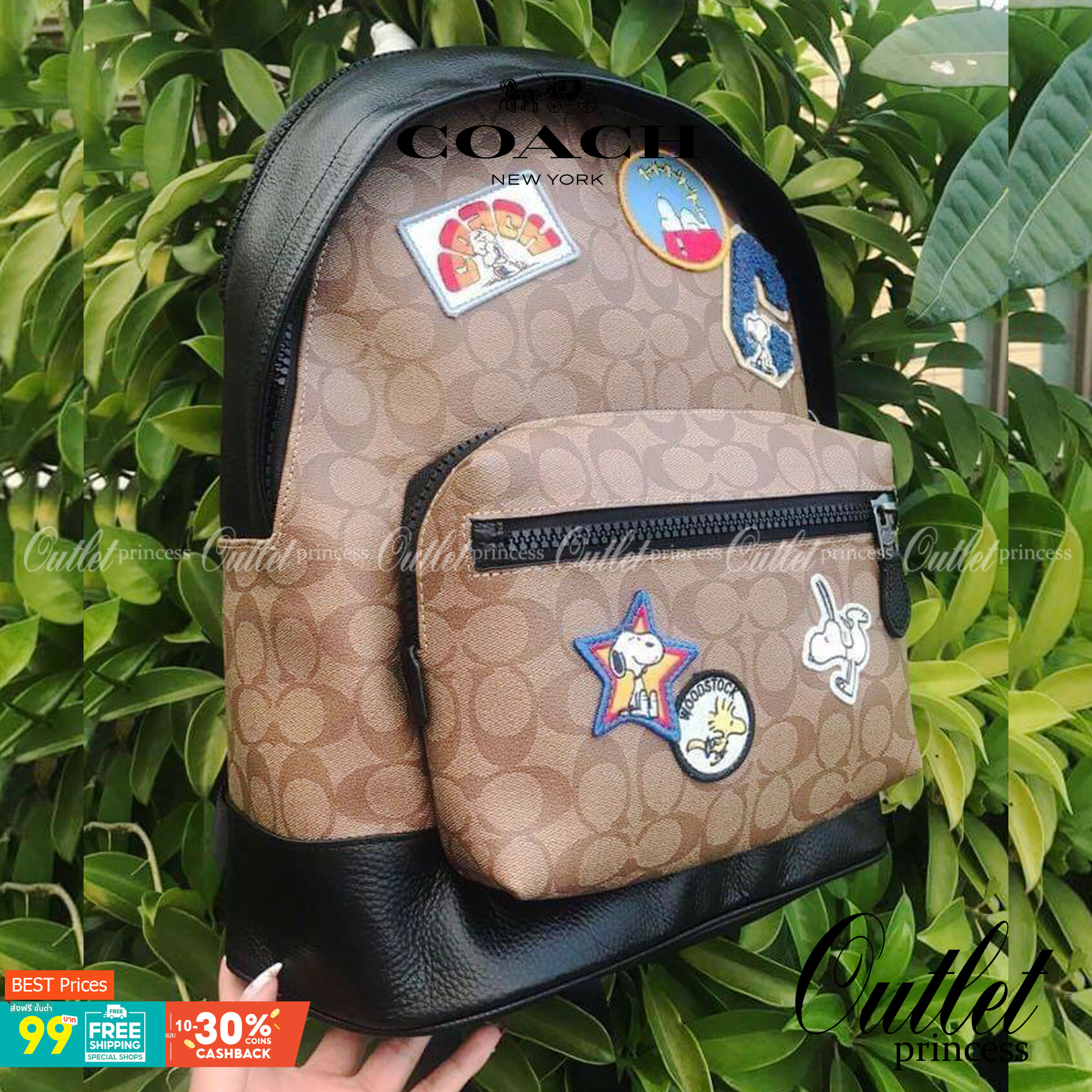Coach x peanuts west backpack in signature canvas with snoopy กระเป๋าเป้ไซส์ใหญ่ คอลเลคชั่นยอดฮิต!! เป็นรุ่นสุดยอดของความคลาสสิค คูลๆ ใช้งานง่าย ได้ทั้งหนุ่มๆและสาวๆ วัสดุหนังแคนวาสเคลือบลายสลับหนัง pepble น่าใช้ด้วยดีไซน์ patches เหล่าผองเพื่อนสนูปพี เปิ