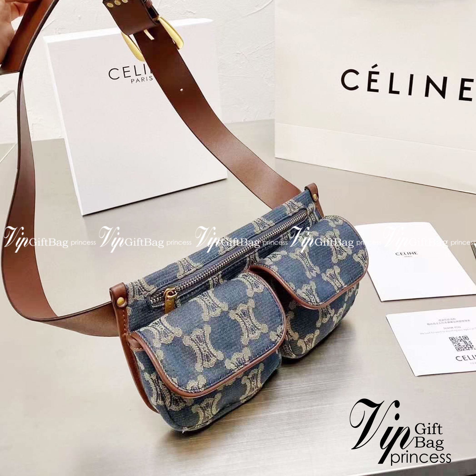 CELINE Macadam Denim Belt Bag / Celine Denim waist bag / Celine Denim Belt Bag กระเป๋าคาดอก/คาดเอวเซลีน งานผ้าแคนวาสเดนิมอย่างดี ใช้งานทน สายหนัง ภาพถ่ายจากงานขายจริง คุณภาพเทียบแท้ ใช้งานต่างประเทศได้