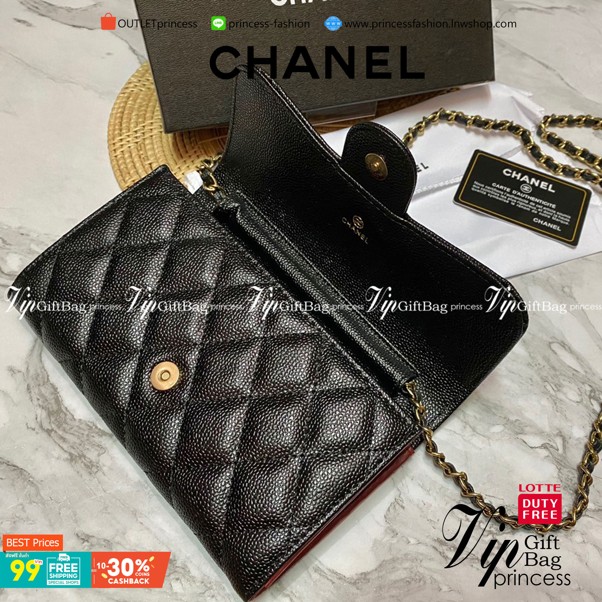 VIP 】CHANEL LONG CAVIAR WALLET WITH CHAIN ยกให้เป็นเดอะเบสท์เลย กระเป๋าสตางค์สะพายข้าง ไม่เหมือนใคร!! มากับโซ่หนังอะไหล่ทองสวยหรู ใบเดียวเอาอยู่ พกง่ายๆ วัสดุหนังคาเวียร์สวยหรูเปิดปิดด้วยซิปสะดวกใช้ ด้านหน้าประดับโลโก้แบรนด์อะไหล่ทอง ภายในมีช่องแบ่งหลายช่