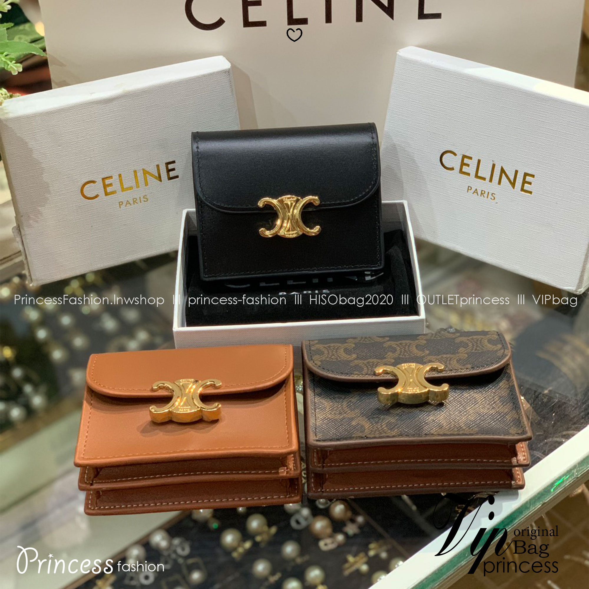 ORI หนังแท้ | CELINE SHORT WALLET BUSINESS CARD HOLDER / CELINE COMPACT WALLET WITH COIN TRIOMPHE กระเป๋าสตางค์ซีลีนใบสั้น เรียบหรู มีฟังก์ชันและสไตล์ให้เลือกด้วยช่องใส่บัตรหลายช่อง