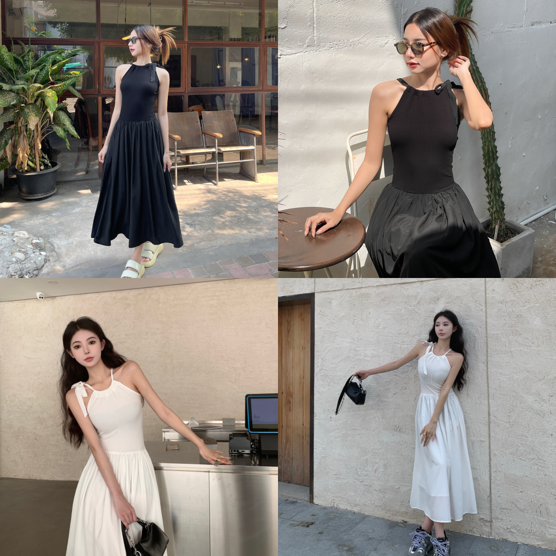 พร้อมส่ง 🥛🐮 Simpy dress เดรสสายเดี่ยวตัวยาวทรงระบายสวยมาก (IN38061)