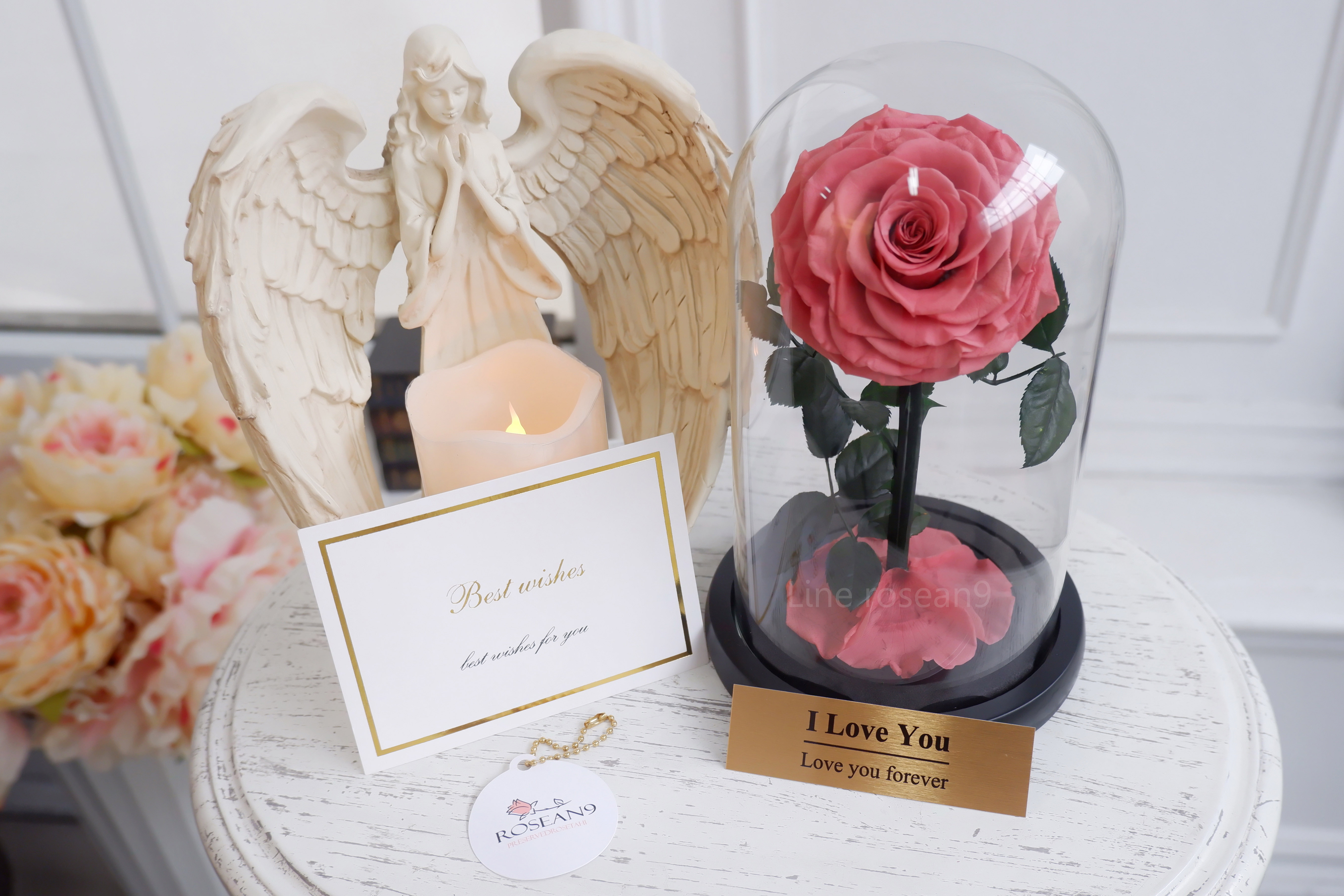 กุหลาบอมตะ กุหลาบในโหลแก้ว สีชมพูสม็อค กุหลาบโฉมงามกับเจ้าชายอสูร กุหลาบbeauty and the beast