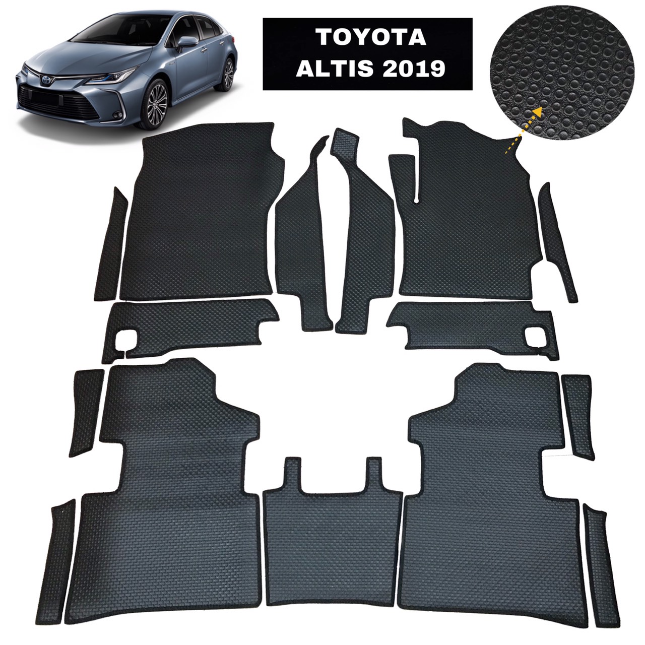 ยางปูพื้นรถยนต์ TOYOTA ALTIS 2019-2024 hybrid ลายกระดุมเม็ดเล็กpvc สีดำ เข้ารูป เต้มคัน