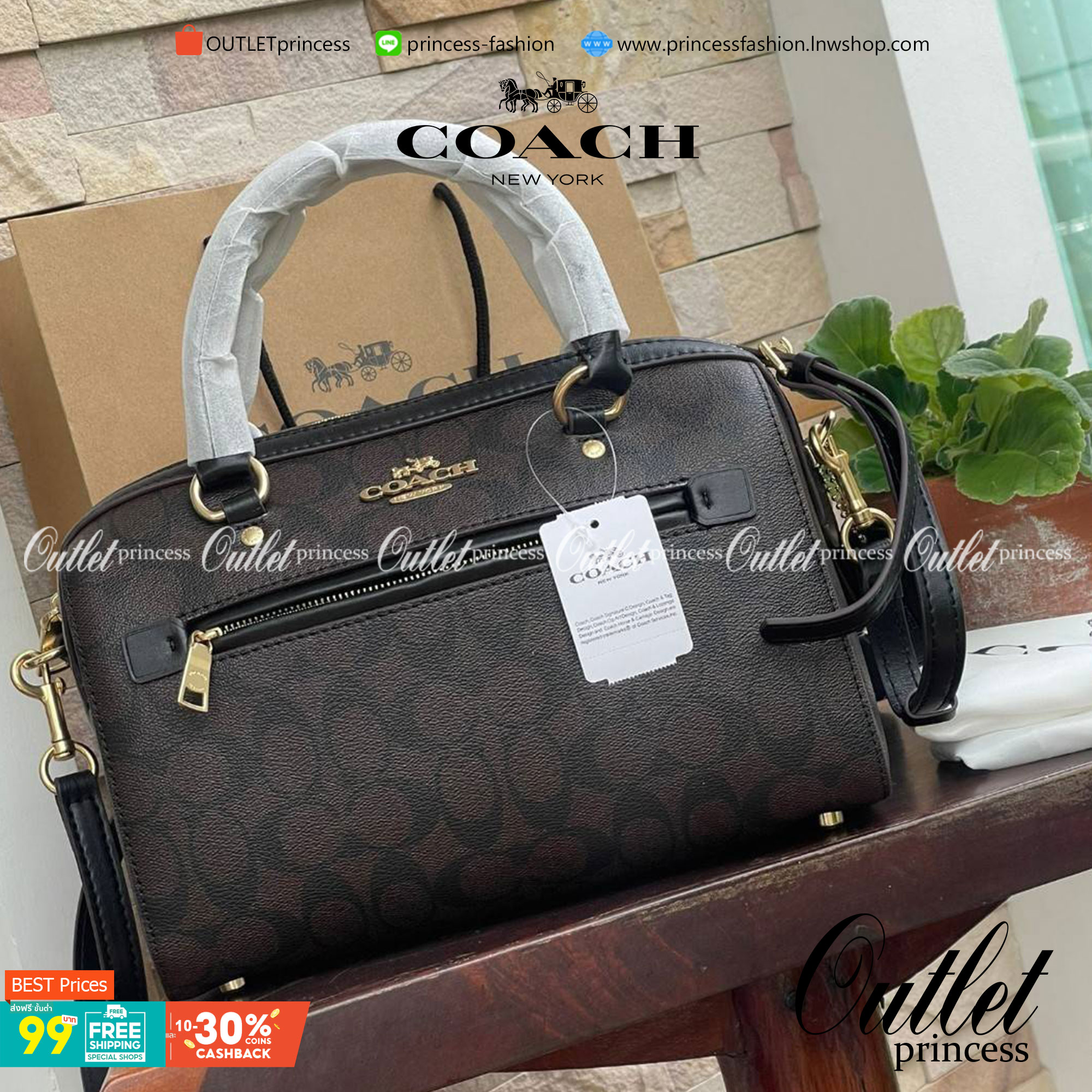 COACH Signature Canvas Rowan Satchel Crossbody จุดเด่นของกระเป๋าทรงsatchel bag คือรูปทรงของกระเป๋าดูแข็งแรง มั่นคง ไม่เสียทรงง่าย มาพร้อมหูหิ้วที่ด้านบนของกระเป๋า ลายแคนวาสที่เป็นซิกเนเจอร์แบบเอกลักษณ์ ช่องใช้งานทุ้งภายในและภายนอก นอกจากนี้ กระเป๋าประเภทน