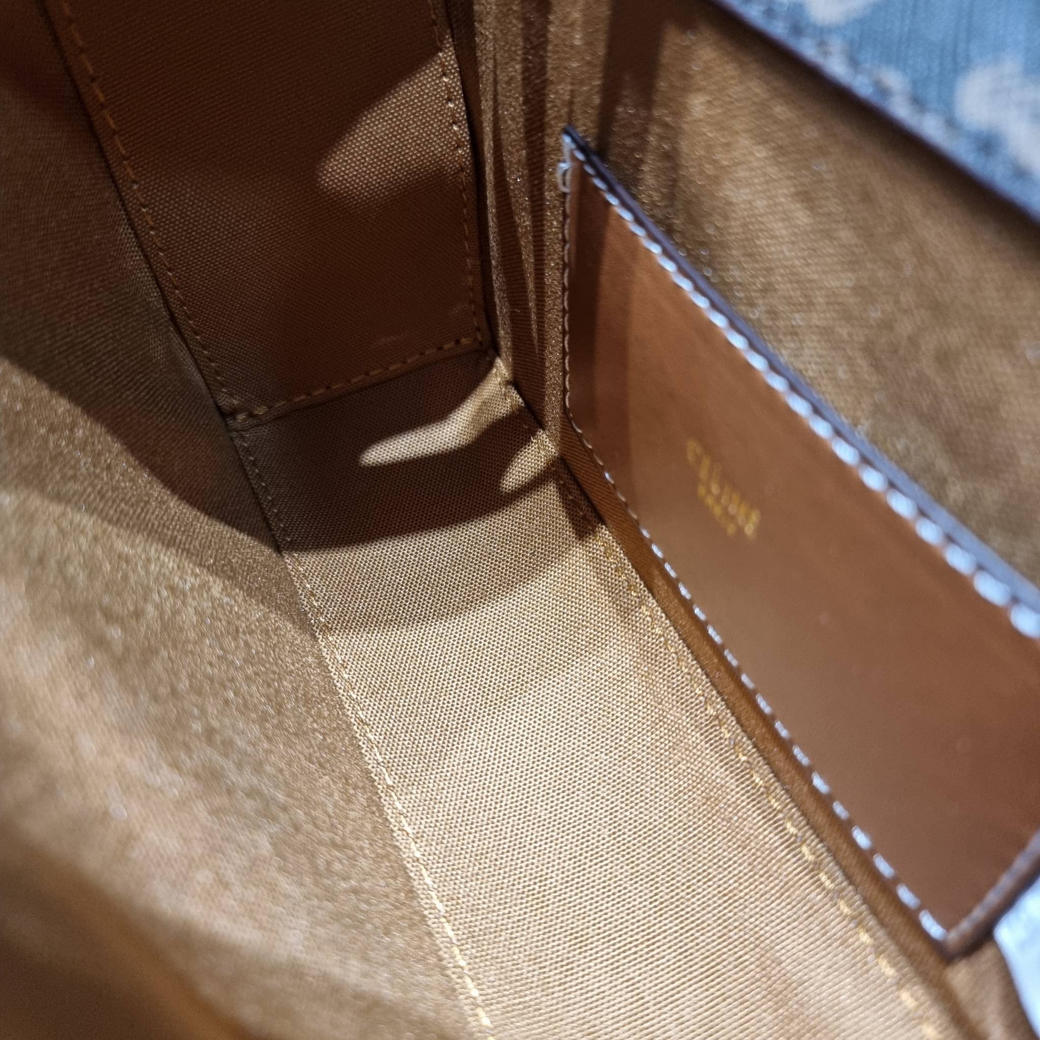 CELINE BOX TRIOMPHE IN TRIOMPHE CANVAS กระเป๋าสะพายสวยอยู่ทรง ดีไซน์เอกลักษณ์ ใช้งานง่ายด้วยอะไหล่กดล็อค วัสดุหนังแคนวาสทนทาน