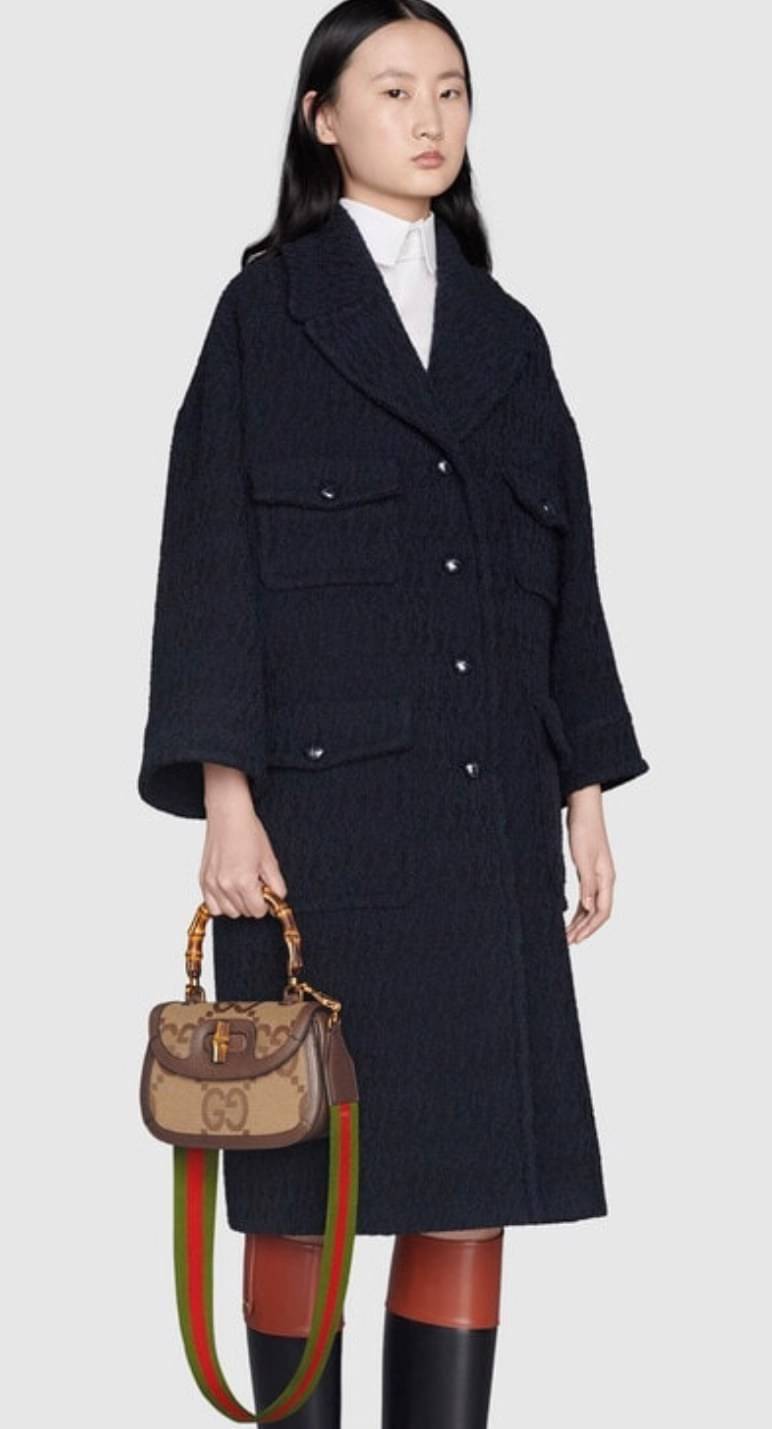 Gucci Bamboo 1947 jumbo GG mini bag พร้อมส่งที่ไทย Camel and ebony jumbo GG canvas