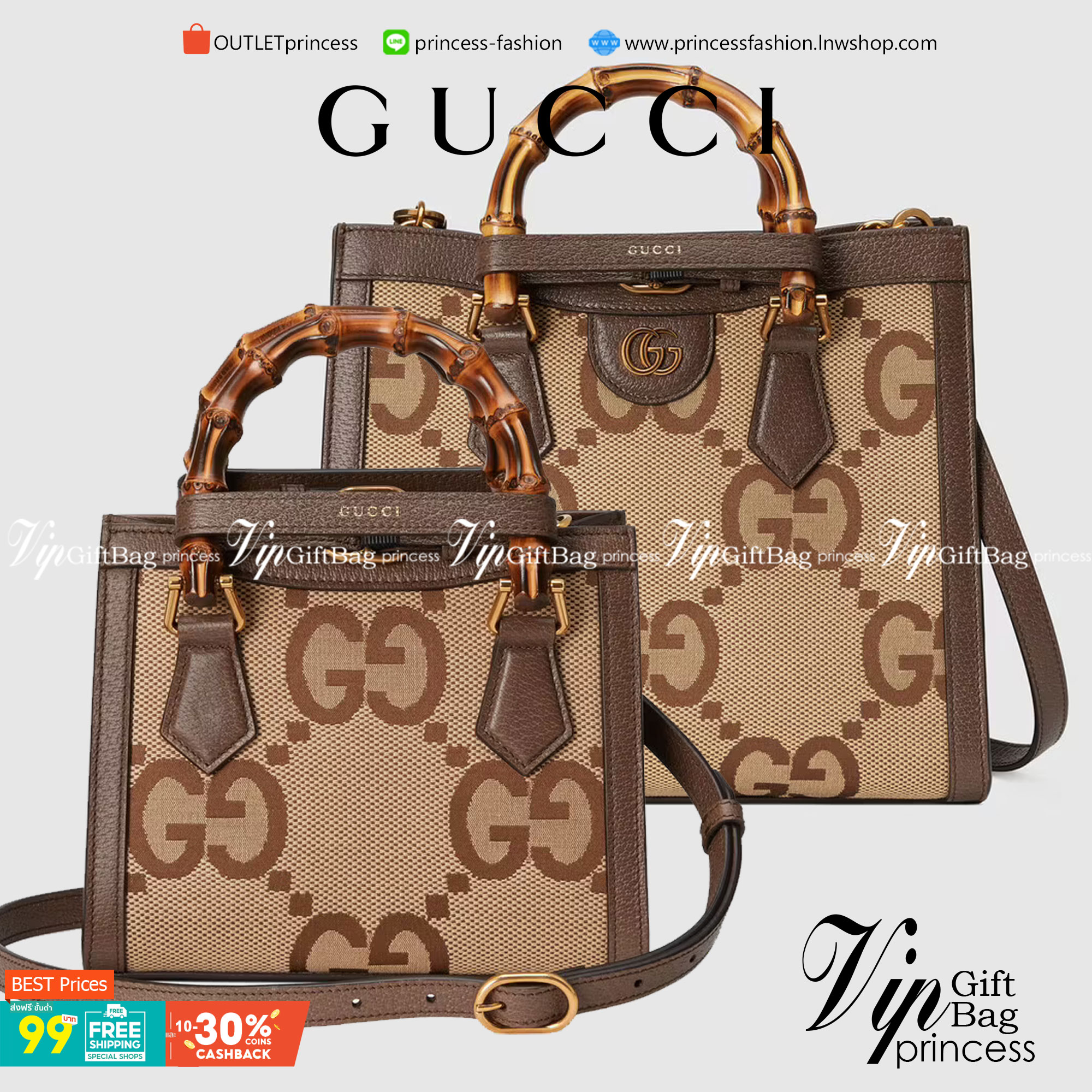 หนังแท้ Gucci Diana jumbo GG tote bag Mini พร้อมส่งที่ไทย Brown Camel and ebony jumbo GG canvas ภาพสินค้าถ่ายจากงานขายจริง ใช้งานต่างประเทศได้ค่ะ
