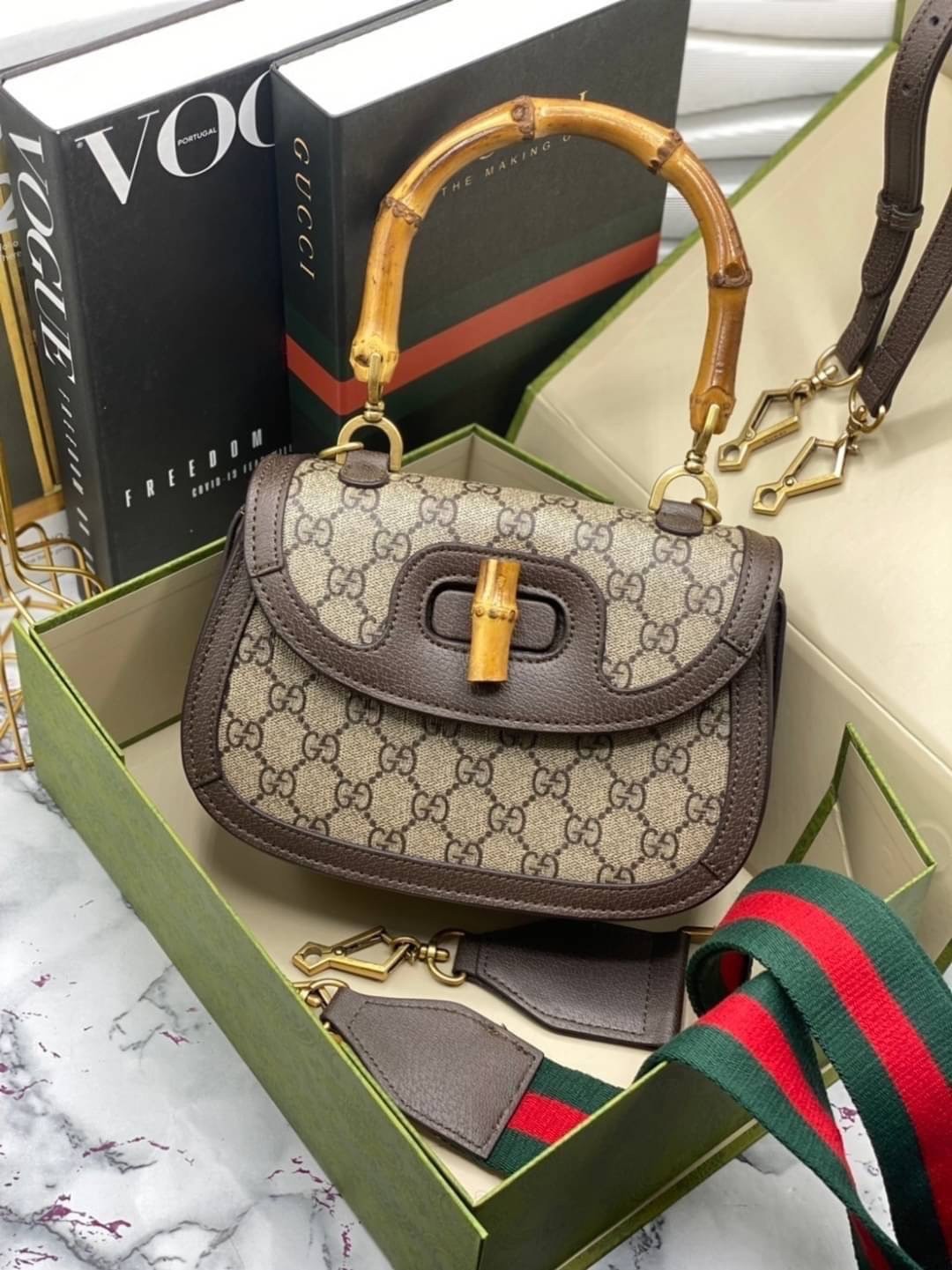 GUCCI BAMBOO 1947 JUMBO GG SMALL TOP HANDLE BAG กระเป๋าสะพายมือจับลายไม้ไผ่ เกรดออริ 1:1 สลับแท้ ใช้งานต่างประเทศได้