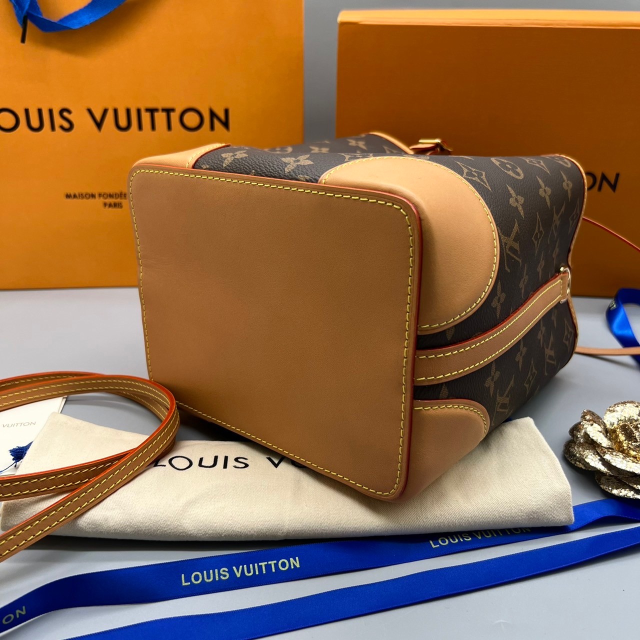 ORI Louis Vuitton Noe Purse Monogram Bucket Brown 18cm เกรดออริจินอล พร้อมส่งที่ไทย ภาพสินค้าถ่ายจากงานขายจริง ใช้งานต่างประเทศได้