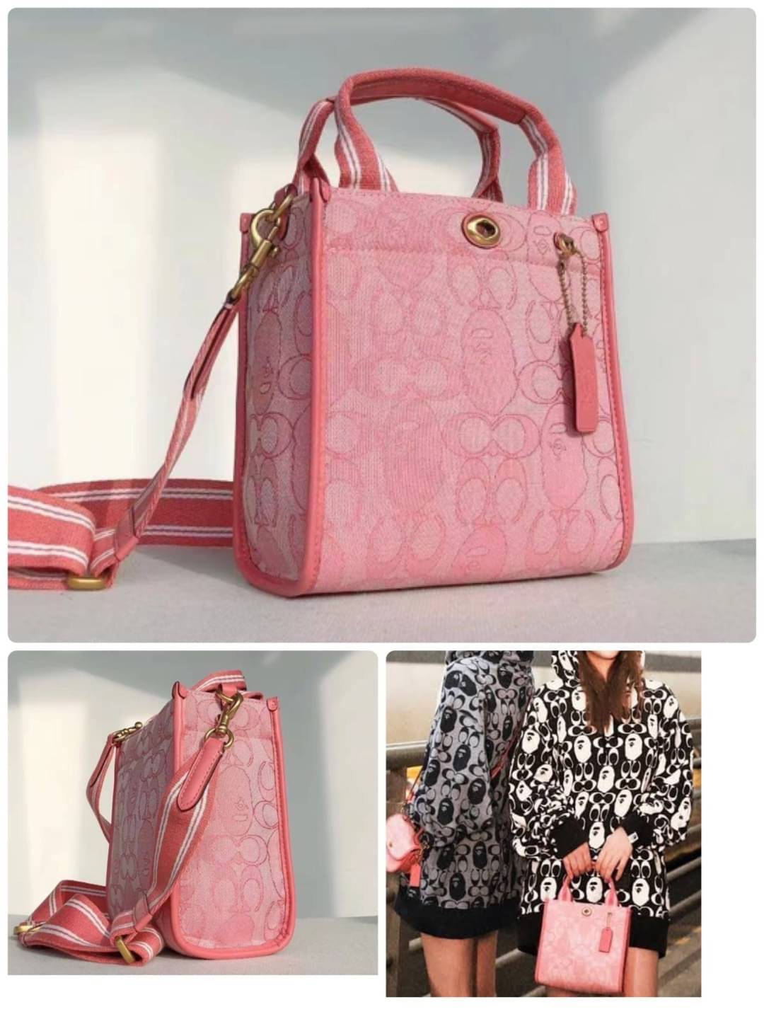 Coach Bape X Coach Tote 22 In Signature Jacquard กระเป๋าถือและครอสบอดี้โท้ทมินิไซส์ รุ่นใหม่สุดฮอต!! ใบจริงคือน่ารักม้ากกกก!! สวยอยู่ทรง มี 2 สี น่ารักน่าใช้ วัสดุหนังแคนวาส มาพร้อมหูจับในตัวและสายสะพายข้าง ถอดออกหิ้วเก๋ๆก็ได้ หรือสะพายถ่ายรูปชิคๆก็ดูดี ล