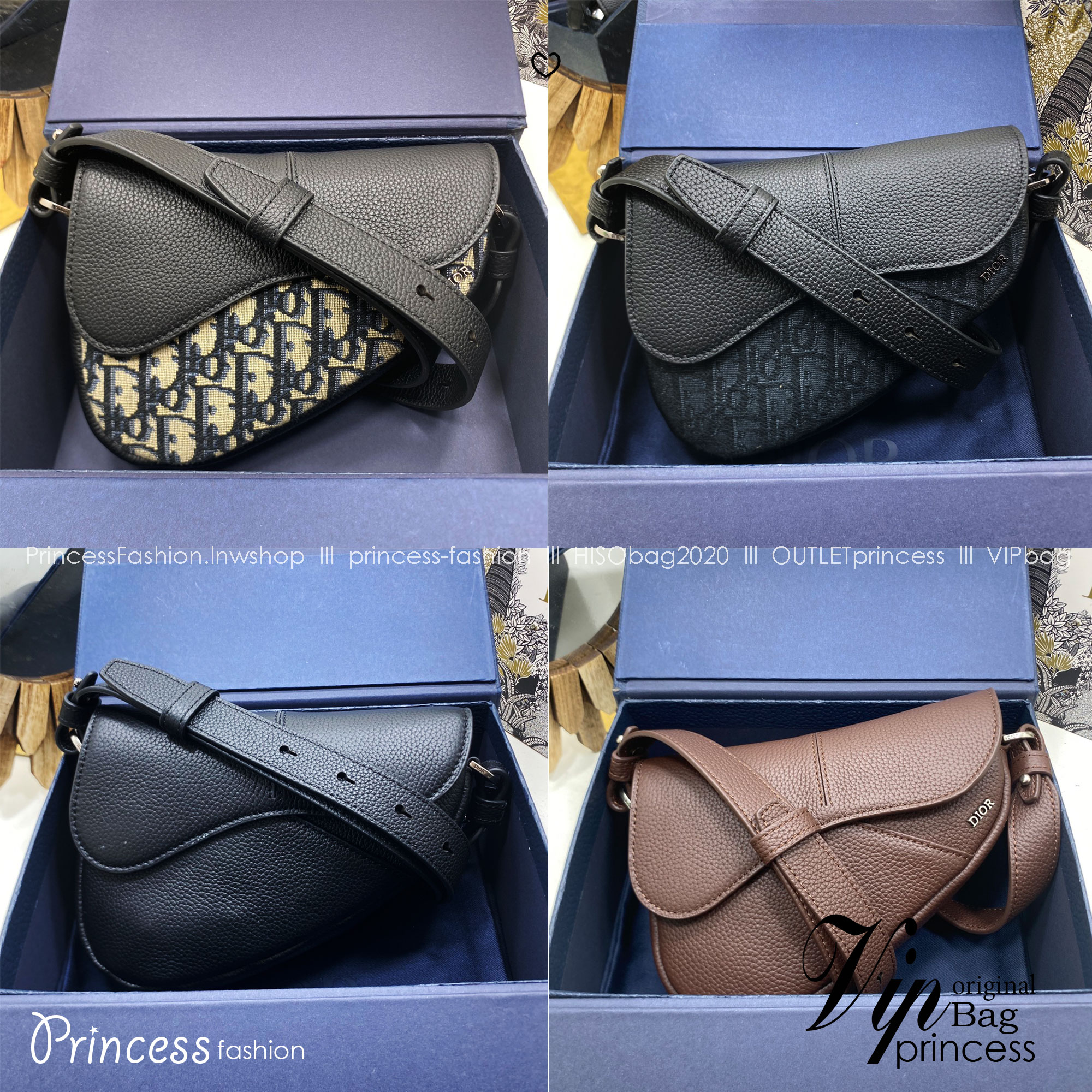 ORI หนังแท้ | DIOR Mini Saddle Bag กระเป๋าสะพาย คาดอก ผ้าแจ็กการ์ดลาย Oblique สีเบจและสีดำ นำเสนอมุมมองใหม่ให้กับดีไซน์ไอคอนิกด้วยรูปทรงที่ทันสมัย