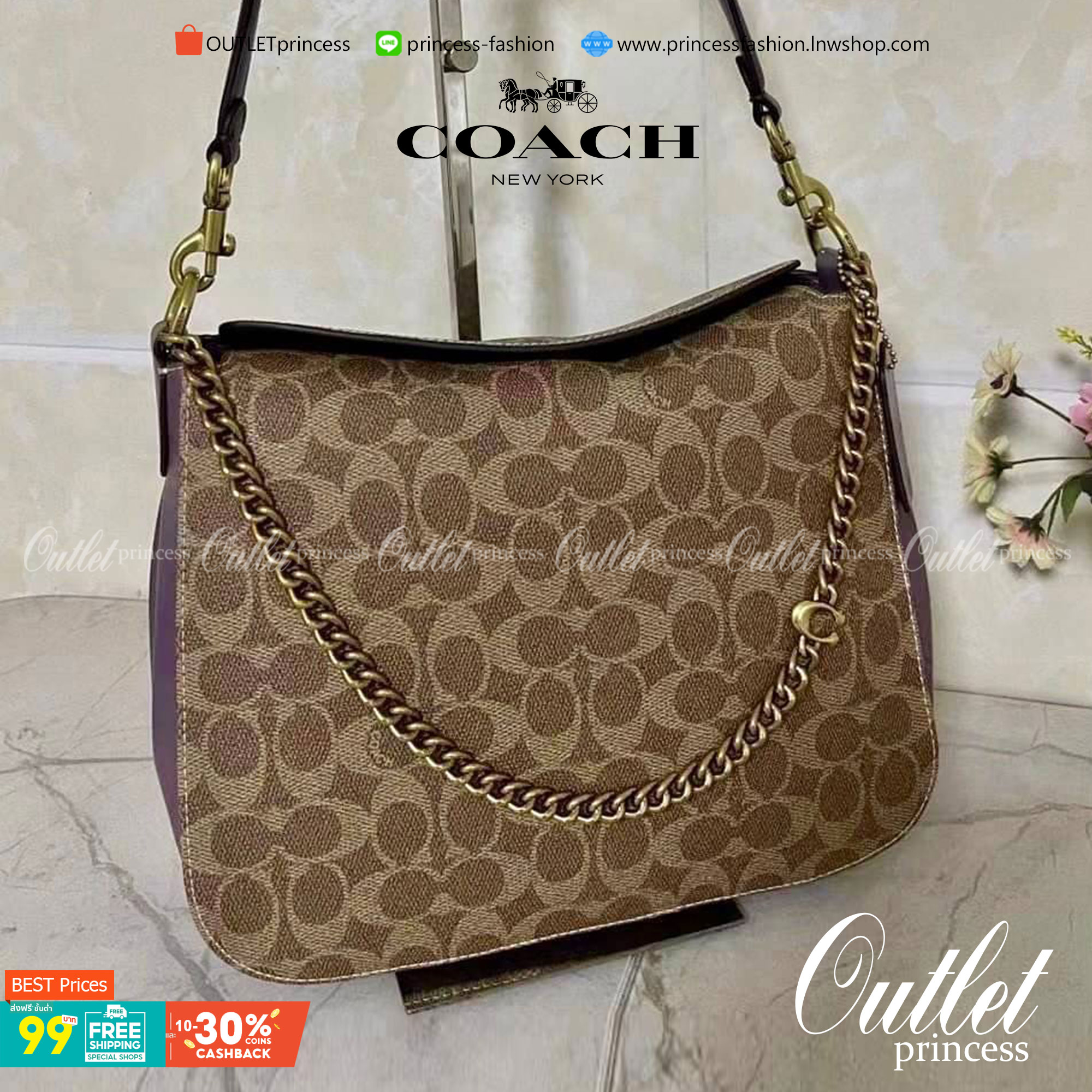 Coach Signature Chain Hobo In Signature Canvas พร้อมส่ง 4 สี