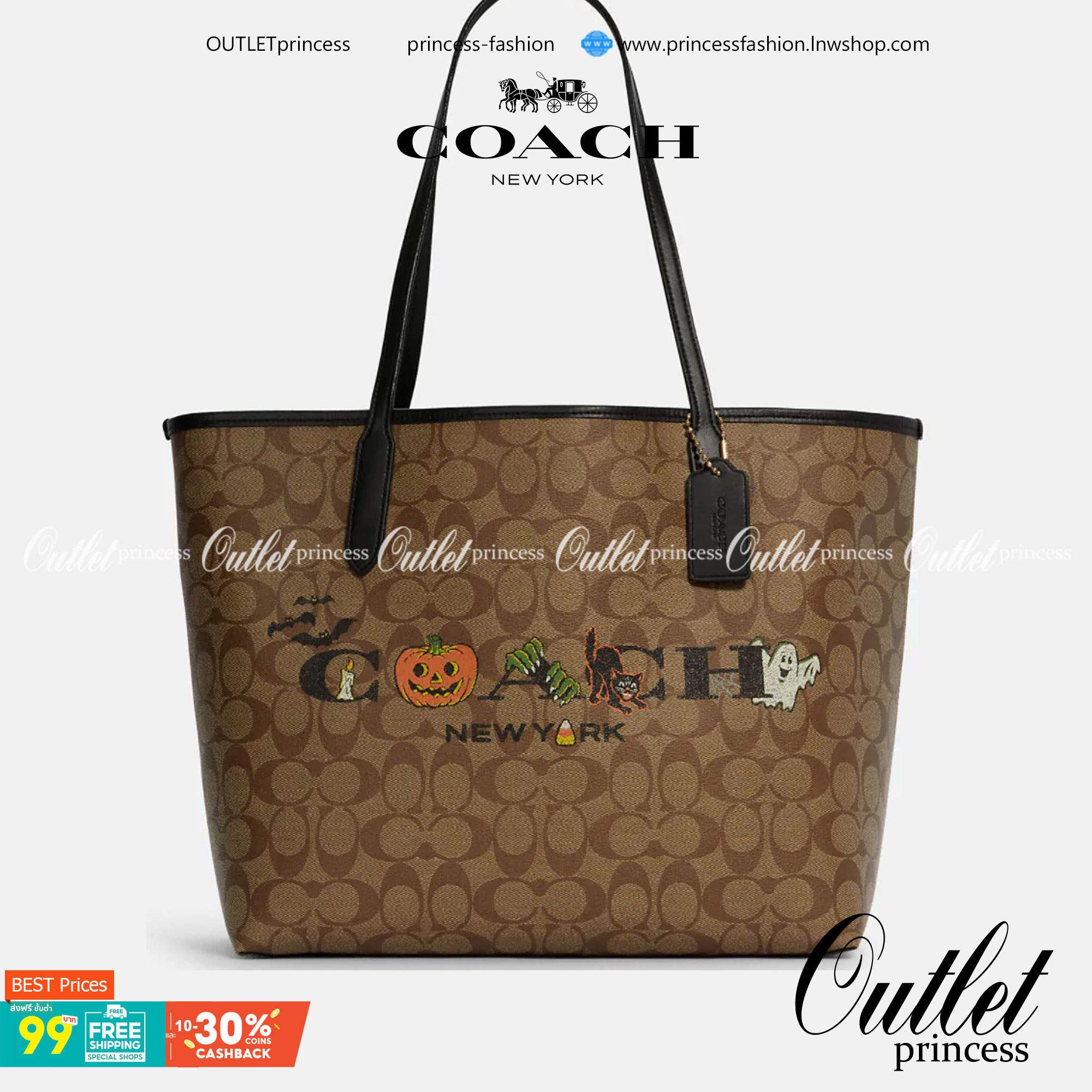 COACH CITY TOTE IN SIGNATURE CANVAS WITH HALLOWEEN (C5714)