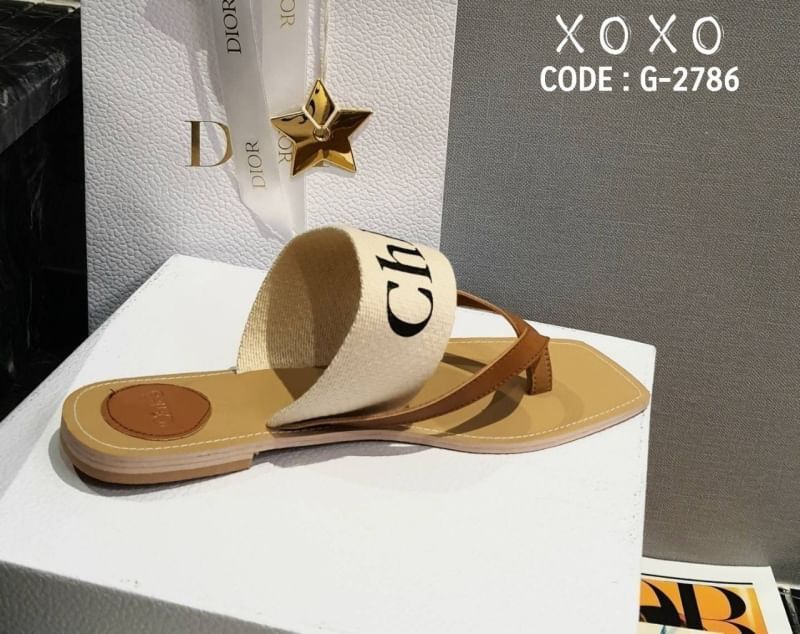 Chloe Sandals แตะหนีบ คาดว่าแคนวาสตีแบรนด์ แมทส์ชุดง่าย น้ำหนักเบา