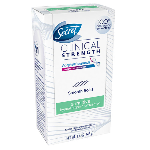 (Pre-order) Secret Clinical Strength Smooth Solid Women's Antiperspirant & Deodorant,Sensitive/Hypoallergenic Unscented 1.6 oz (45 g)