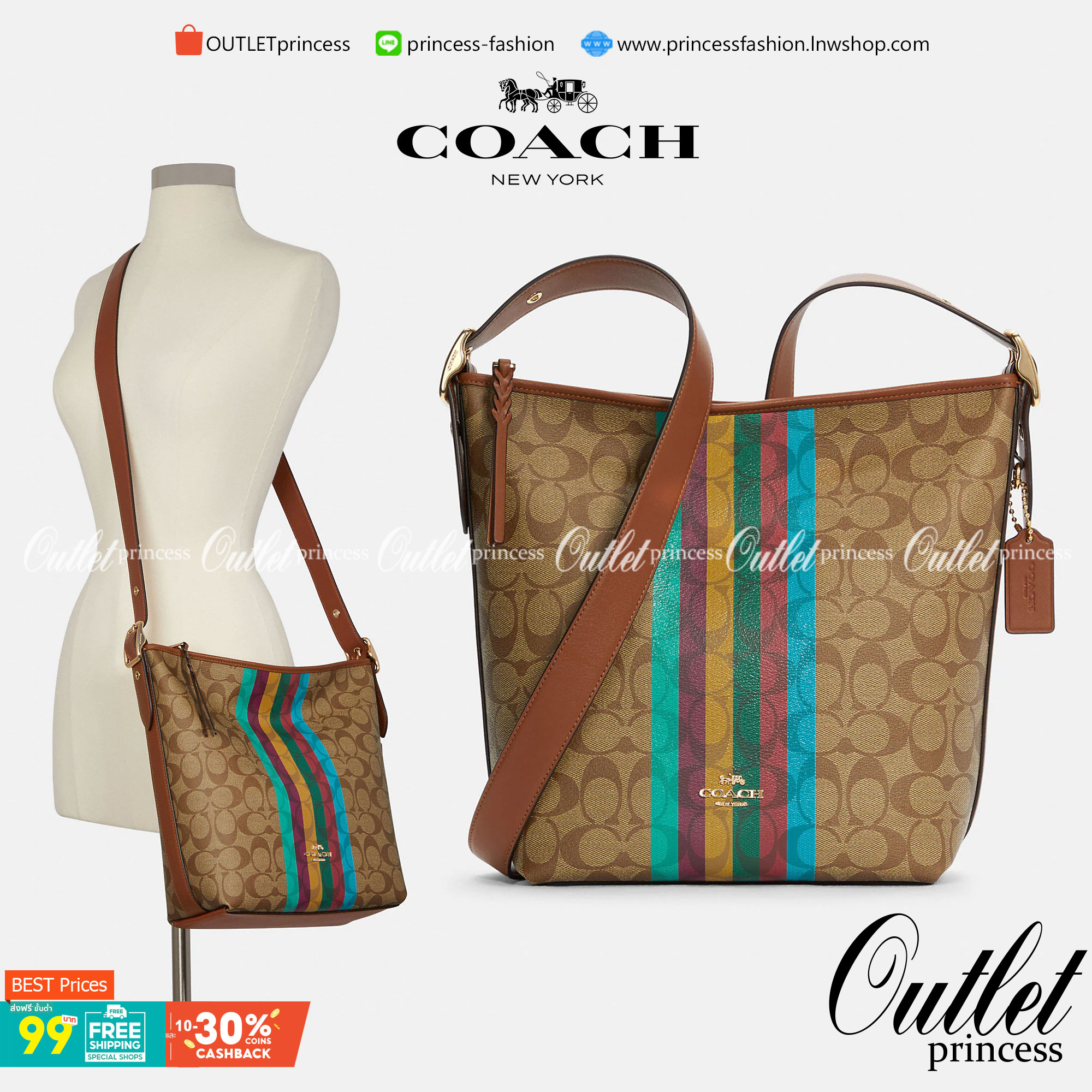 COACH C5641 VAL DUFFLE IN SIGNATURE CANVAS WITH STRIPE ใหม่ล่าสุด กระเป๋าทรงดัฟเฟิล คอลเลคชั่นยอดฮิต สวยโดดเด่น ทรงกระเป๋าไม่ซ้ำใคร แถมยังใส่ของได้จุใจไปอีก วัสดุหนังแคนวาสคุณภาพดี สลับหนังแท้ ด้านหลังมีช่องซิป กระเป๋ามีช่องซิปหลัก ภายในโล่งกว้าง สายสะพาย