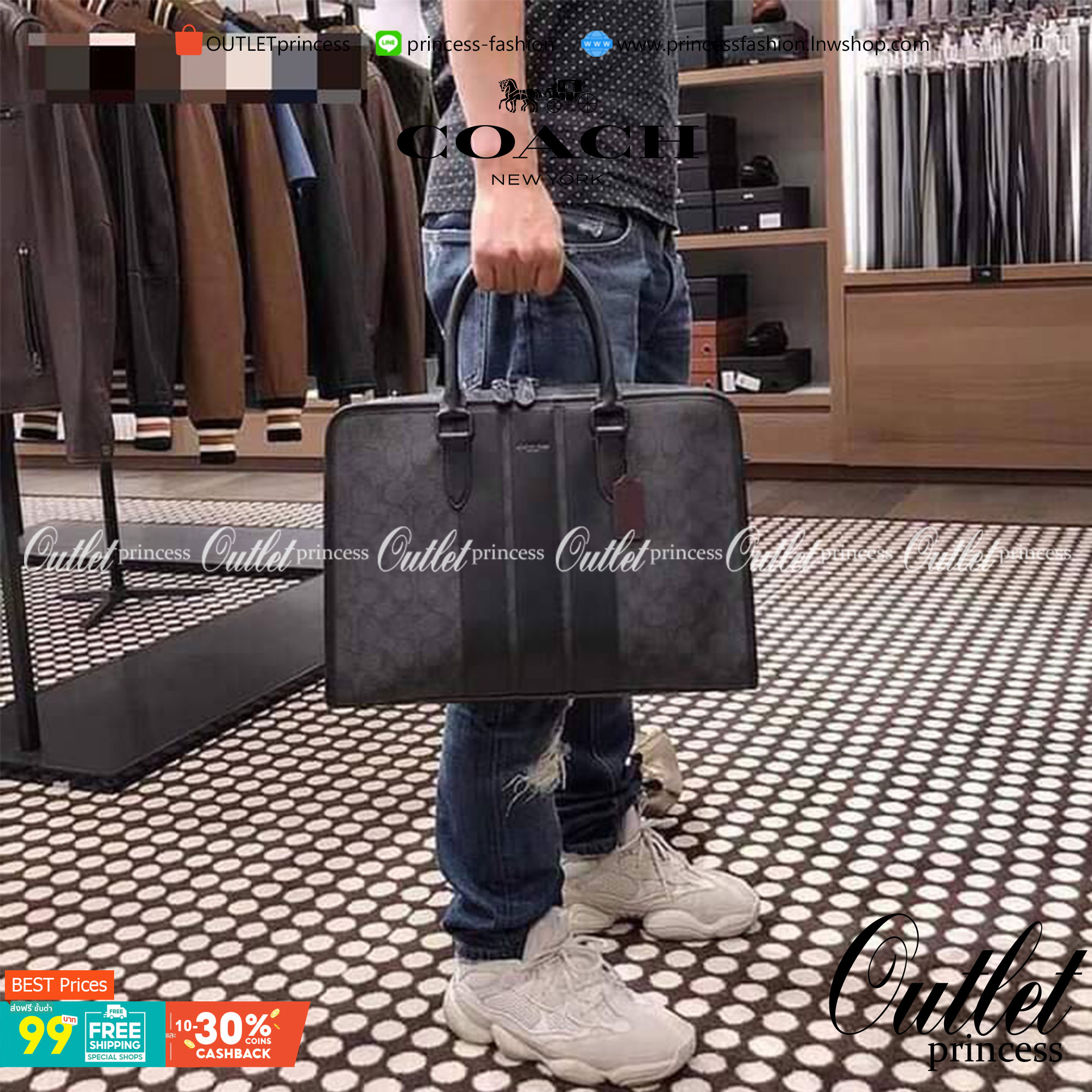 COACH BOND BRIEF IN SIGNATURE CANVAS (COACH F23212)🍁 หนุมๆสาวๆ สาวก Unisex พลาดไม่ได้เลย ลุยงานได้จริง รุ่นนี้เลย//วัสดุแคนวาส ผสมกับหนังแท้ คุณภาพ ทนทาน หนาแน่น ใส่เอกสาร ใส่โน๊ตบุ๊ค ลุยงานได้แบบ Real life จริงๆ ฟังก์ชั่นครบมาก >>มีสายสะพาย