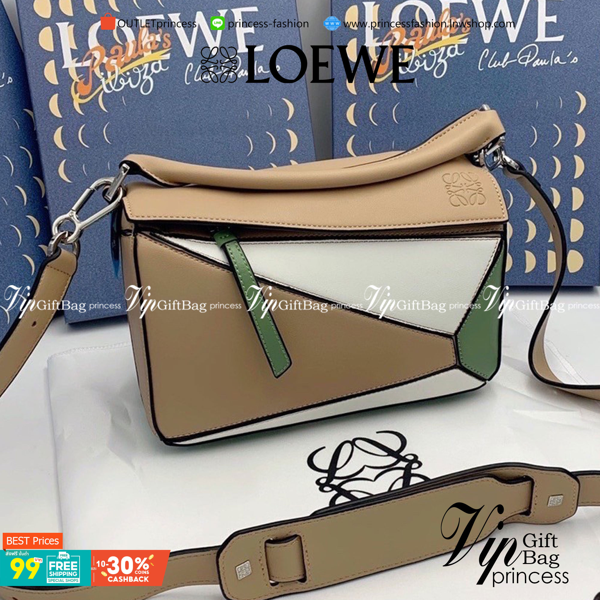 VIP 】LOEWE CROSSBODY BAG (LOEWE Puzzle Bag) กระเป๋าถือหรือสะพาย วัสดุ Calfskin หนังแท้หนังสวยอยู่ทรงขนาดกำลังดีน้ำหนักเบา เปิดปิดด้วยซิป ภายในโล่งกว้างสามารถใส่กระเป๋าสตางค์ มือถือ ของใช้ได้เยอะ ด้านหลังมีช่องซิปใส่ของ หูจับหนังแท้พร้อมสายสะพายยาวหนังแท้ถ