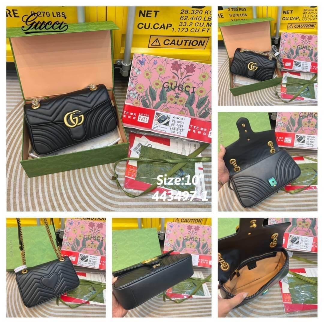 GUCCI GG Marmont shoulder bag กระเป๋าสะพายข้างรุ่นคลาสสิค สะพายขับผิว ดูแพง อัพลุคได้สบายๆ เปิด-ปิดด้วยตัวกดล็อคแน่นหนา ด้านหลังดีไซน์รูปหัวใจ
