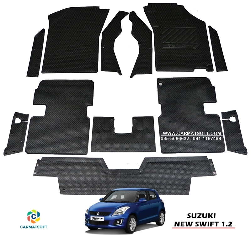 ยางปูพื้นรถยนต์ SUZUKI SWIFT 1.2 (ปี2011-17) พรมกระดุมเม็ดเล็ก รีดขอบ สีดำ (เต็มคัน)