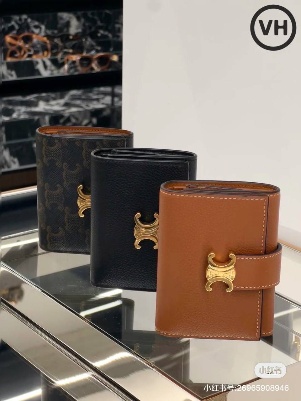 ORI หนังแท้ | CELINE Small Triomphe Wallet / Celine Short Wallet กระเป๋าสตางค์ใบสั้น กระเป๋าสตางค์เซลีน