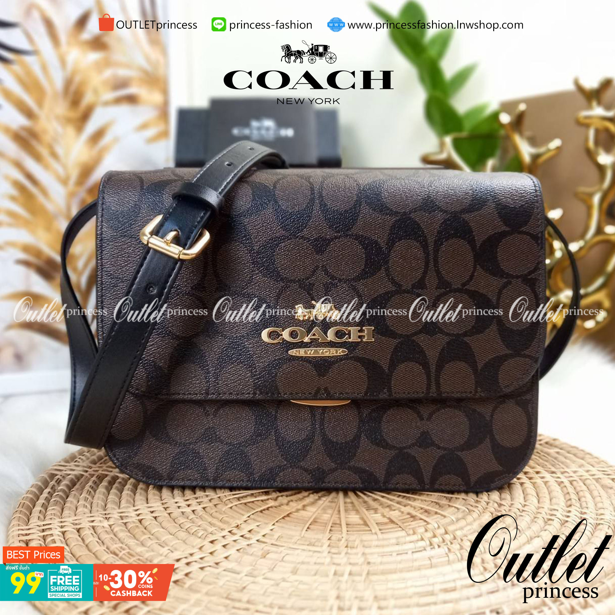 COACH BRYNN FLAP CROSSBODY IN SIGNATURE CANVAS (COACH C5633)🍁สวยหรู ทะลุ เกินเบอร์มาก//กระเป๋าสะพายข้าง หรือจะถือเป็นครัชก็เก๋แบบเลิศๆ>> มีสายยาวถอดได้ ปรับระดับได้ //วัสดุหนังแคนวาส ตกแต่งดีเทลหรูด้วยหนังแท้ และอะไหล่สีทอง งานสวย คมกริบ //เ