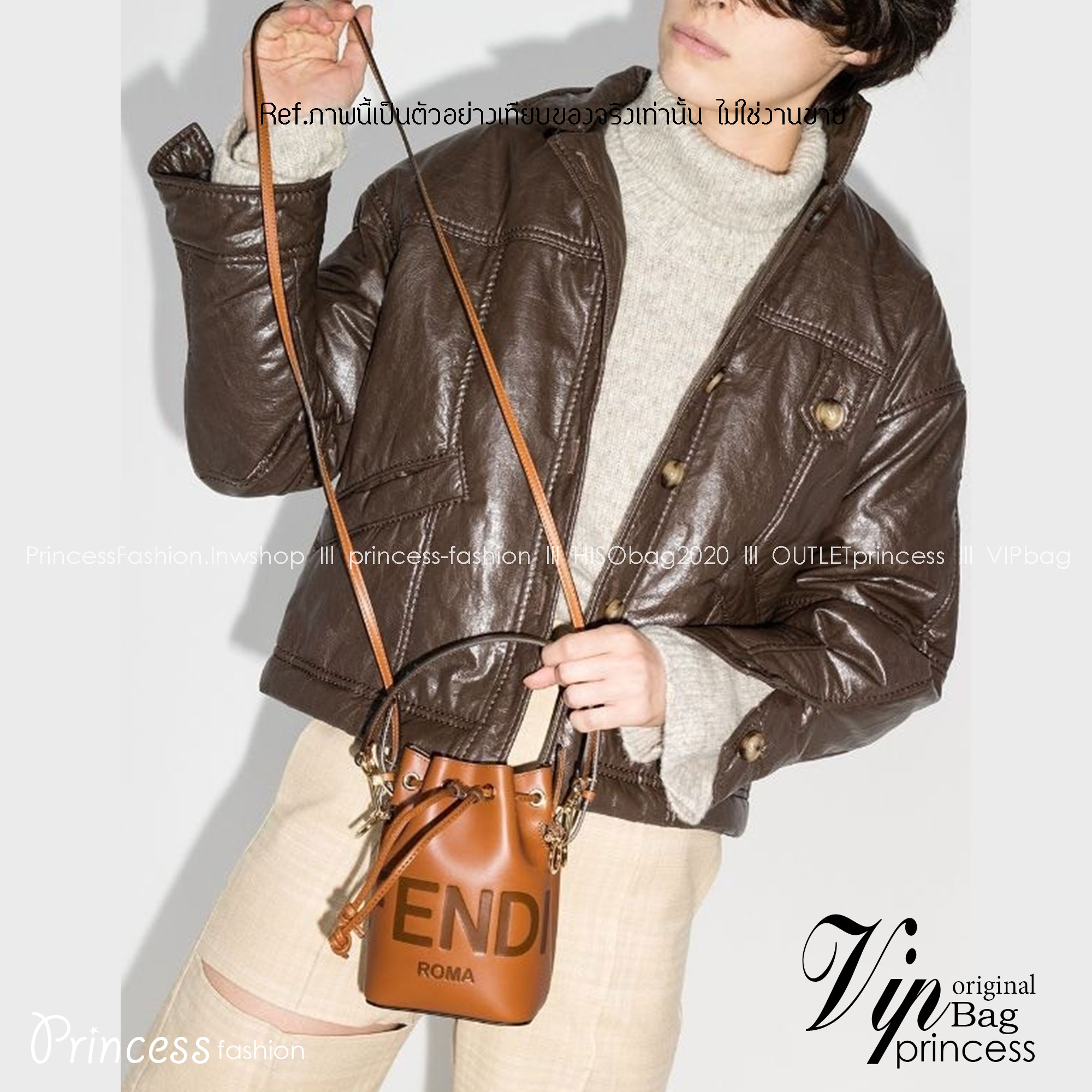 FENDI Mon Tresor Mini Leather Bucket Bag / FENDI Bucket Bag พร้อมส่ง กระเป๋าถือหรือสะพายข้างทรงบัคเก็ต ทรงขนมจีบ ลายแบรนด์ อะไหล่ทองหรูหรา