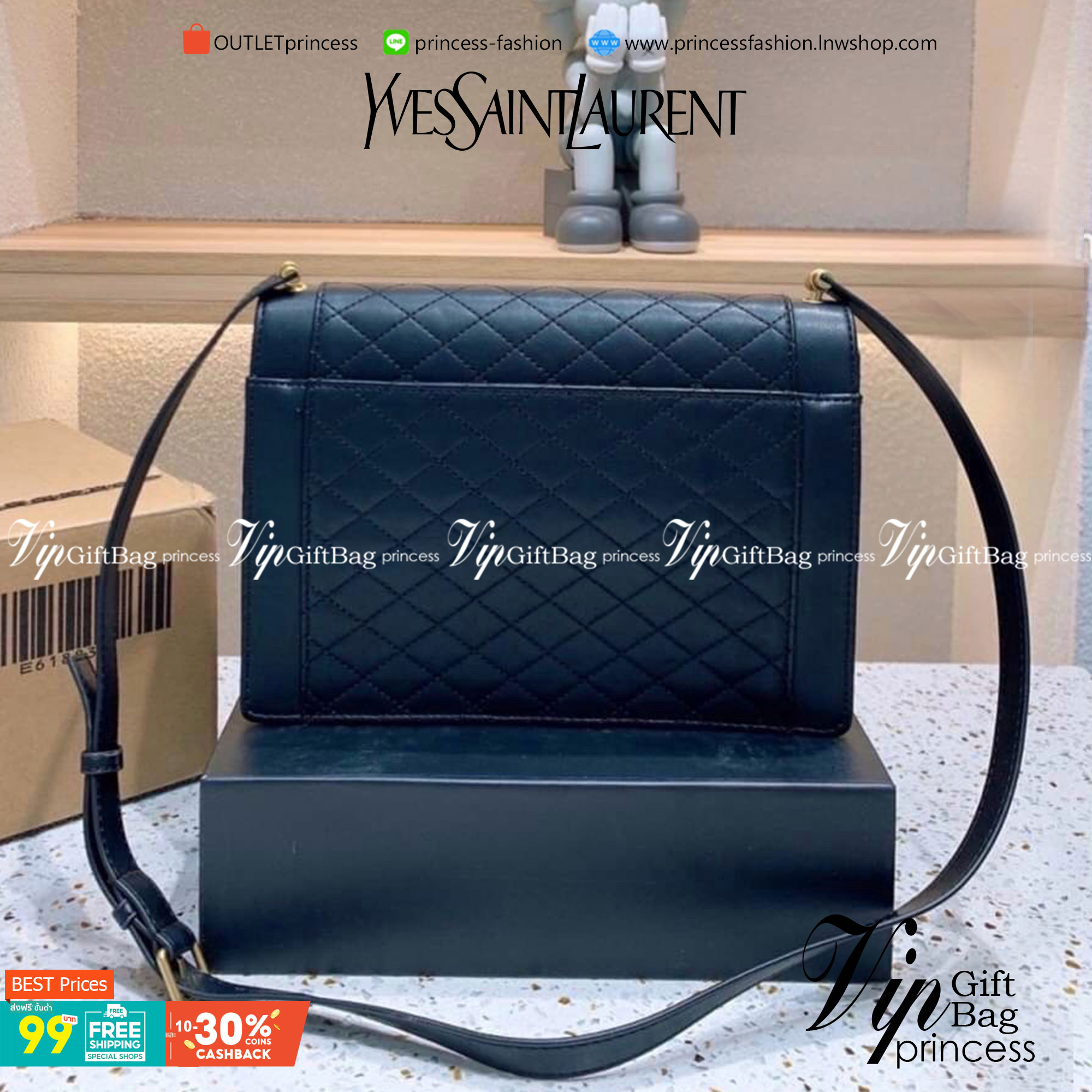 VIP 】YSL SAINT LAURENT Black Lambskin Quilted Gaby Satchel กระเป๋าสะพายทรงแมสเซนเจอร์ เปิดหน้าอะไหล่ทองหรูมากค่ะ วัสดุหนังแท้ Calfskin ทรงสี่เหลี่ยมหนังสวยหรูอยู่ทรงเปิดปิดด้วยฝาปิดโลโก้แบรนด์อะไหล่ทอง ภายในโล่งกว้าง สามารถใส่มือถือของใช้จุกจิกได้เยอะ สาย