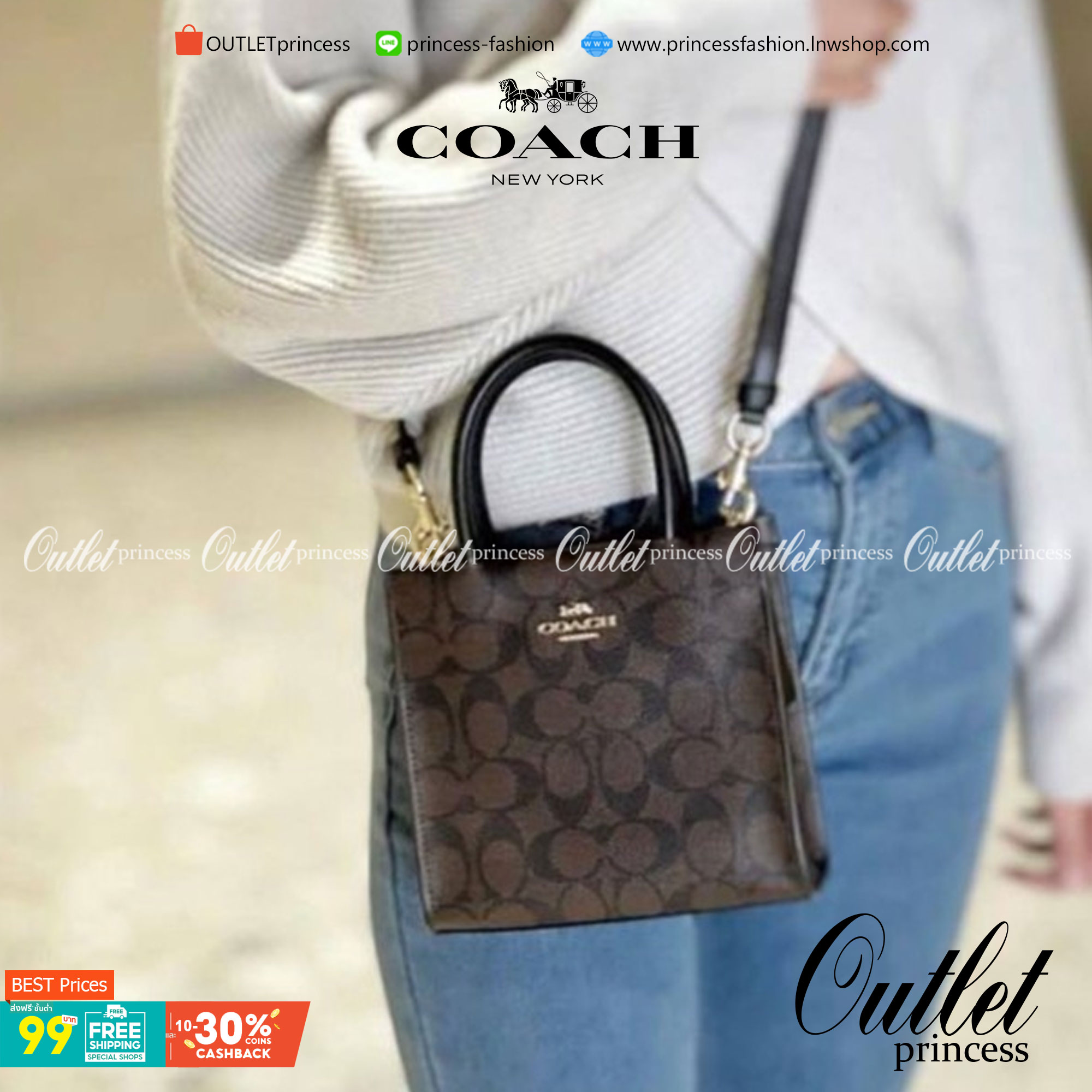 COACH MINI CALLY CROSSBODY IN SIGNATURE ((3599, 2184, 5693, 2134, 2183)) พร้อมส่งที่ไทยทันที! กระเป๋าสะพายครอสบอดี้ร์ กระเป๋าครอสบอดี้โท้ทมินิไซส์ รุ่นใหม่สุดฮอต!! ใบจริงคือน่ารักม้ากกกก!! สวยอยู่ทรง น่ารักน่าใช้ ทรงTote ปากกระเป๋าเปิดปิดแบบแม่เหล็ก ภายใน