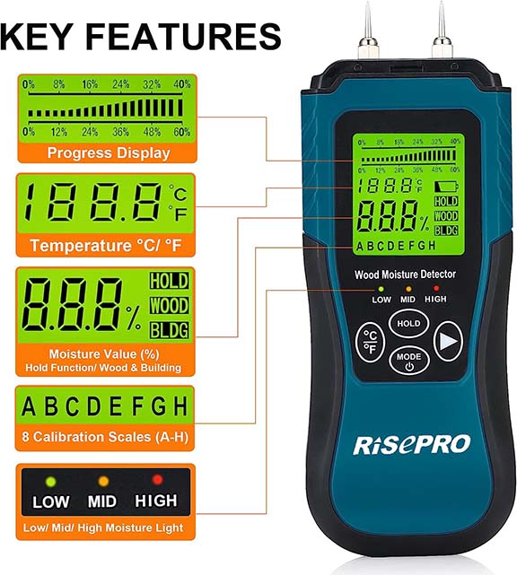 เครื่องวัดความชื้นคอนกรีต ความชื้นผนัง พื้น ไม้ ระบบดิจิตอล ยี่ห้อ Risepro รุ่น MT1905