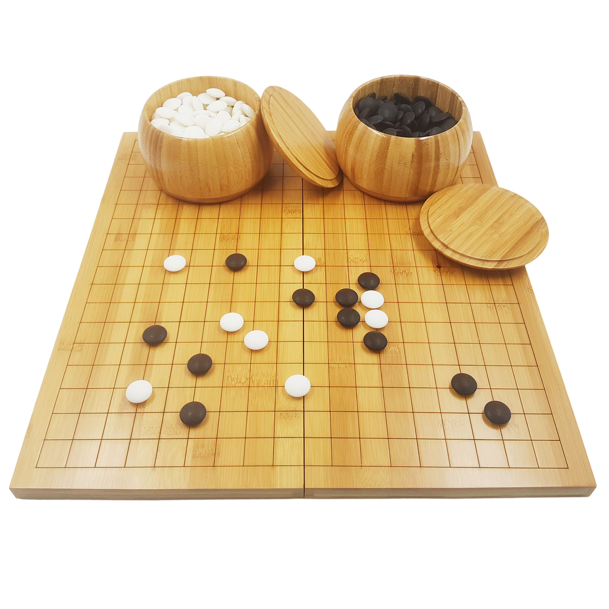 ชุดหมากล้อมกระดาน19x19เส้นพับได้หนา2cm.พร้อมเม็ดเมลามีนและโถหมากไม้Torreya