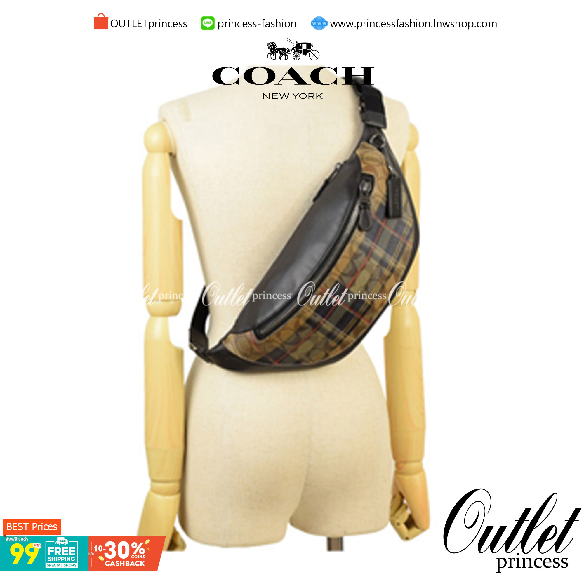 OUTTLET 】COACH WARREN BELT BAG IN SIGNATURE WITH PLAID PRINT ใบใหญ่คะ! ((83001)) สีเข้าใหม่ เอาใจวัยโจ๋ไปเลยจ้าา กระเป๋าคาดอกด้านหน้า//คาดไปทางด้านหลัง//หรือคาดเอวได้ ตามแต่ความถนัดได้เลยนะคะ หนังแท้ ด้านหน้าปริ้นลายสก๊อต+โลโก้แบรนด์ ได้สวยงามมากค่ะ กระเป