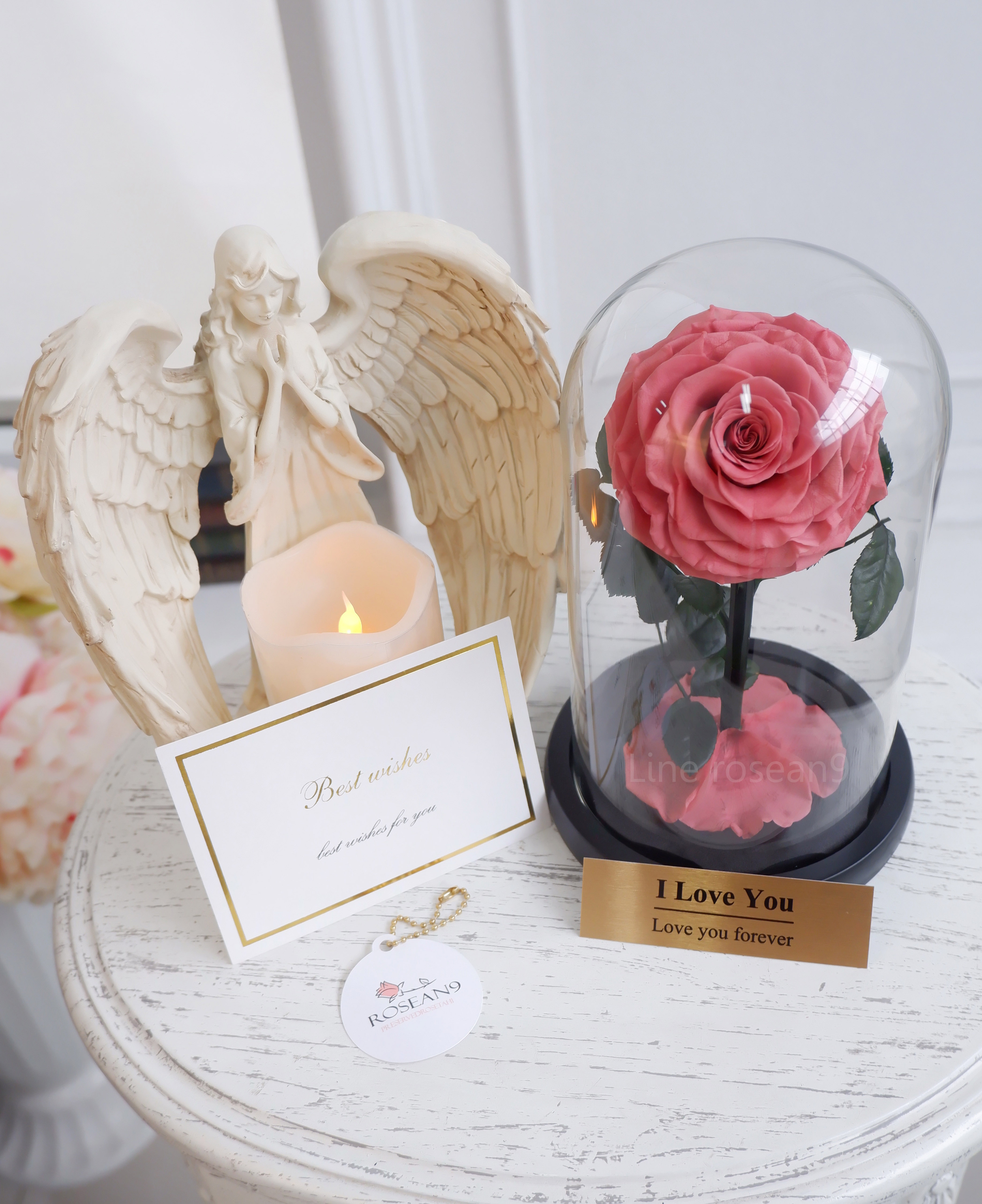 กุหลาบอมตะ กุหลาบในโหลแก้ว สีชมพูสม็อค กุหลาบโฉมงามกับเจ้าชายอสูร กุหลาบbeauty and the beast