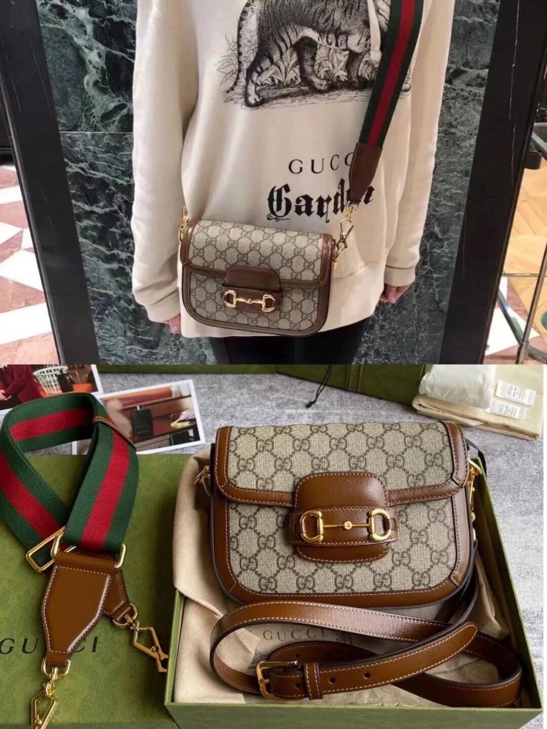 VIP GIFTbag 】หนังแท้สวยมากกกกกก มีจำนวนจำกัดน้าา Gucci Horsebit 1955 mini bag กระเป๋าสะพายข้าง ทรงใช้งานง่าย ดีไซน์เรียบหรูและคลาสสิคตามสไตล์ ใส่ของสำคัญได้สบาย ใส่มือถือได้ทุกรุ่น มาพร้อมสายสะพายสปอร์ต ถอดออกได้ ปรับได้ตามตัว ใบนี้แมทช์ได้กับทุกสไตล์การแ